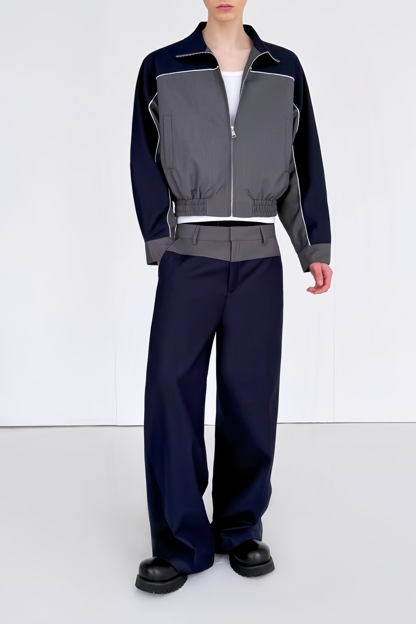 Mohammed gray color-blocking suit