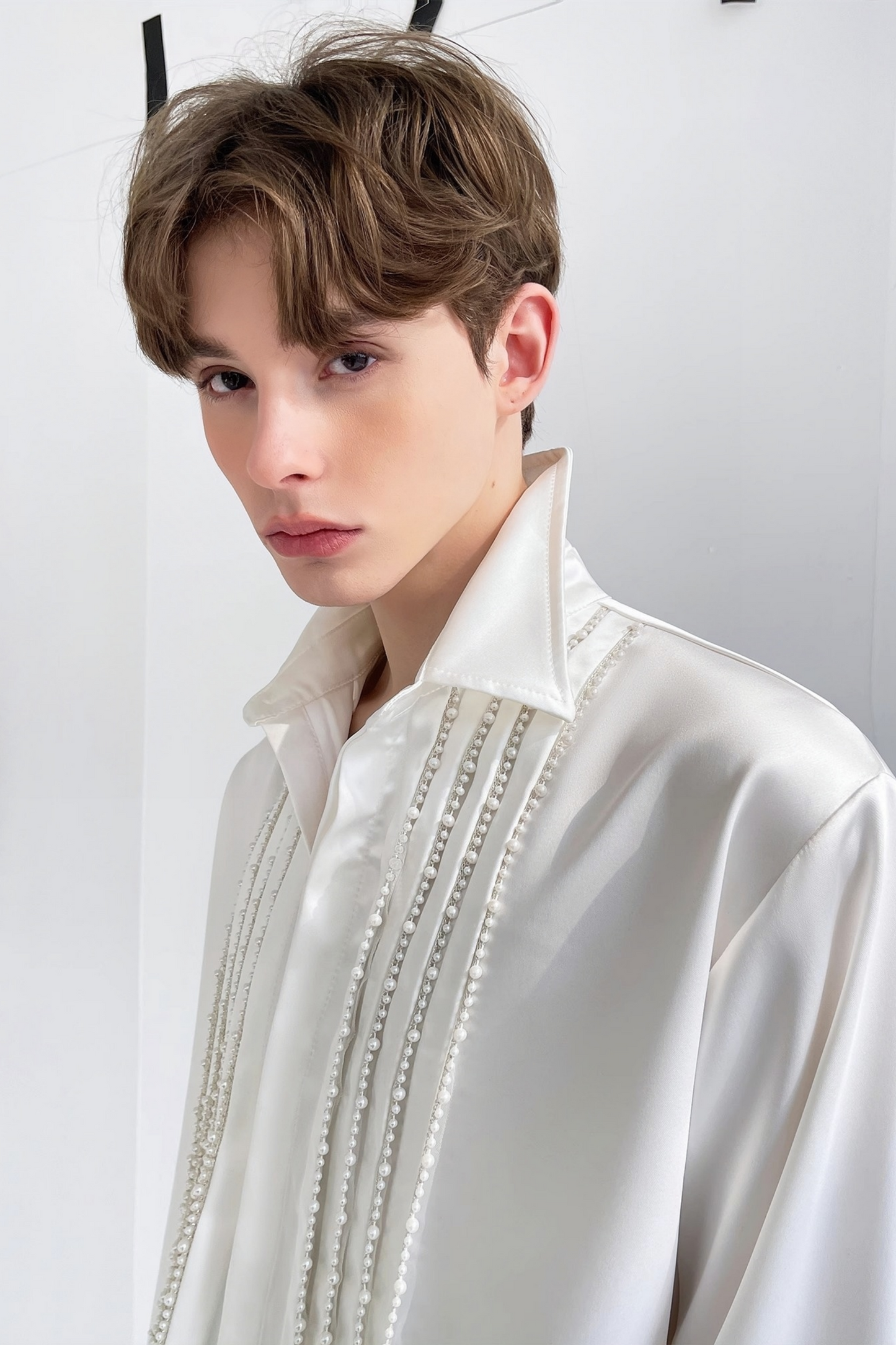 Mathis white faux-pearl embellishment shirt