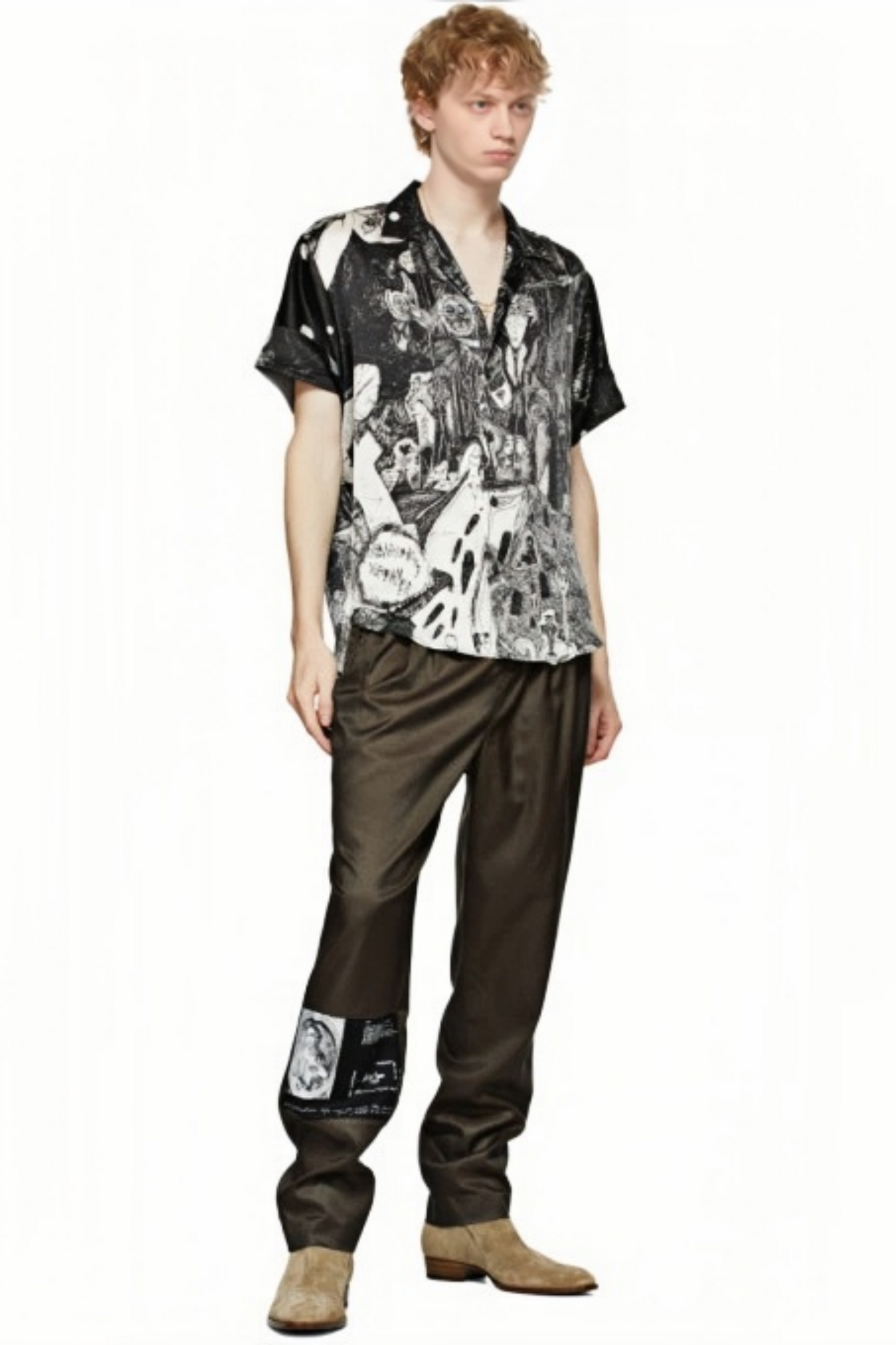 Arthur black panelled printed shirt