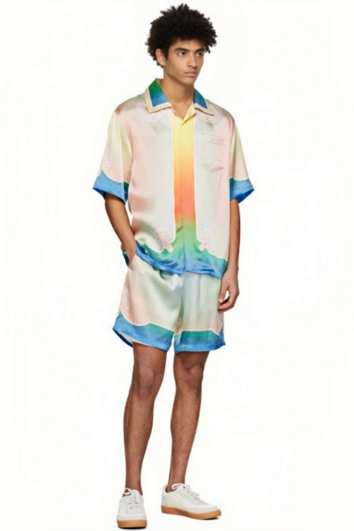 Antoine beige pastel gradient silk short-sleeve shirt