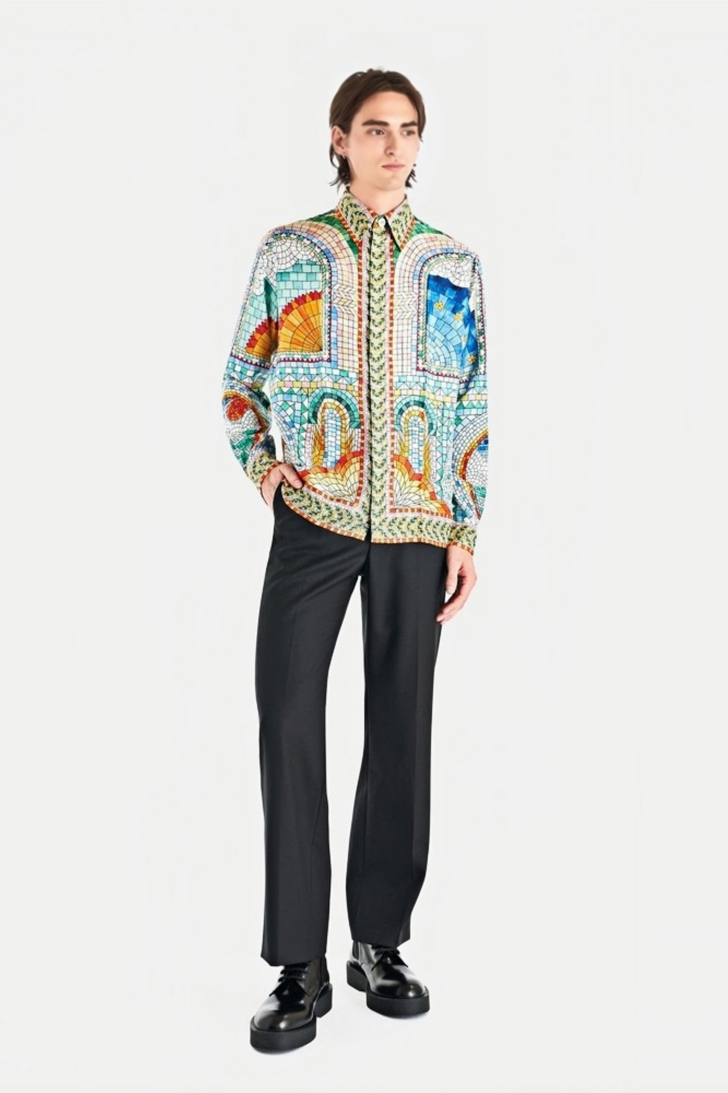 Oscar blue multicolored mosaic long-sleeve shirt