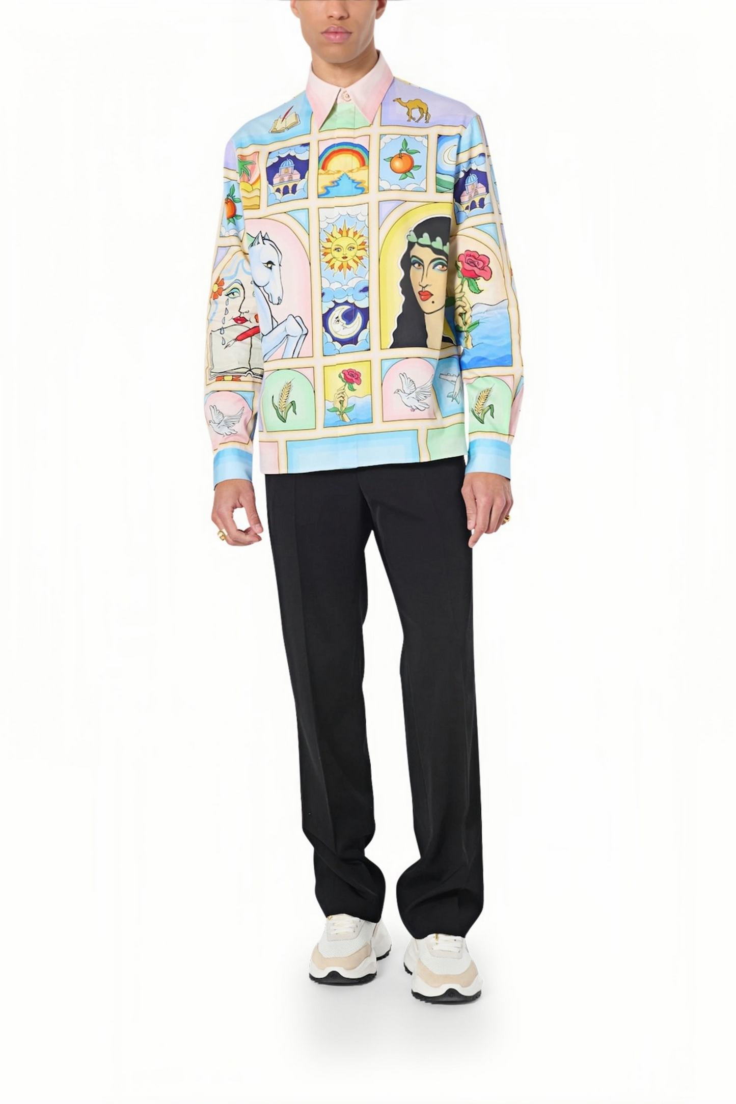 Valentin white pastel patchwork long-sleeve shirt