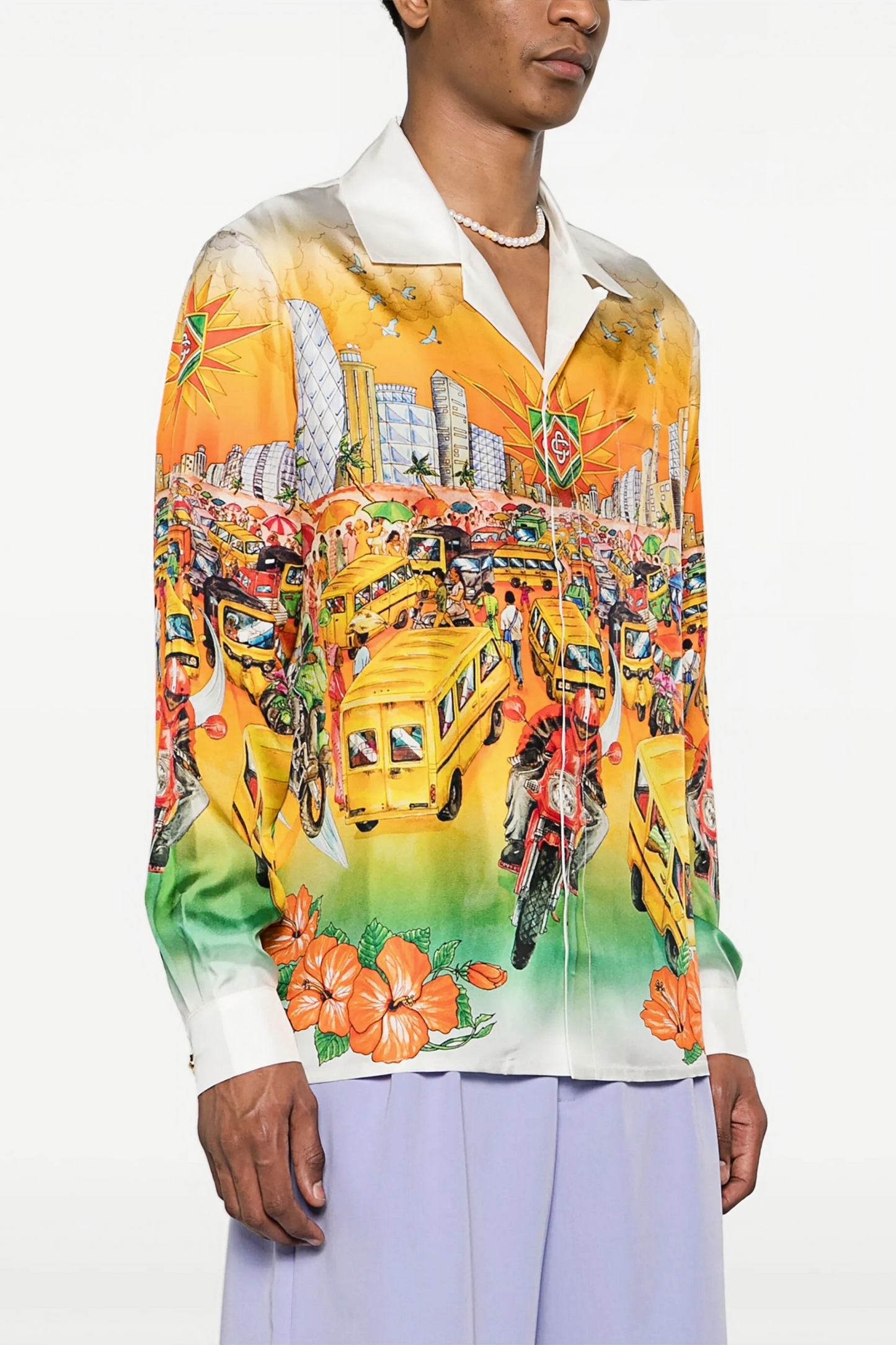 Aaron yellow city print short-sleeve shirt