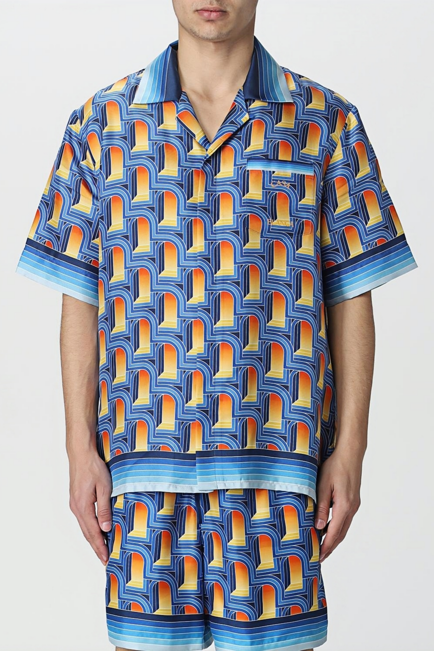 Basile blue geometric pattern short-sleeve shirt