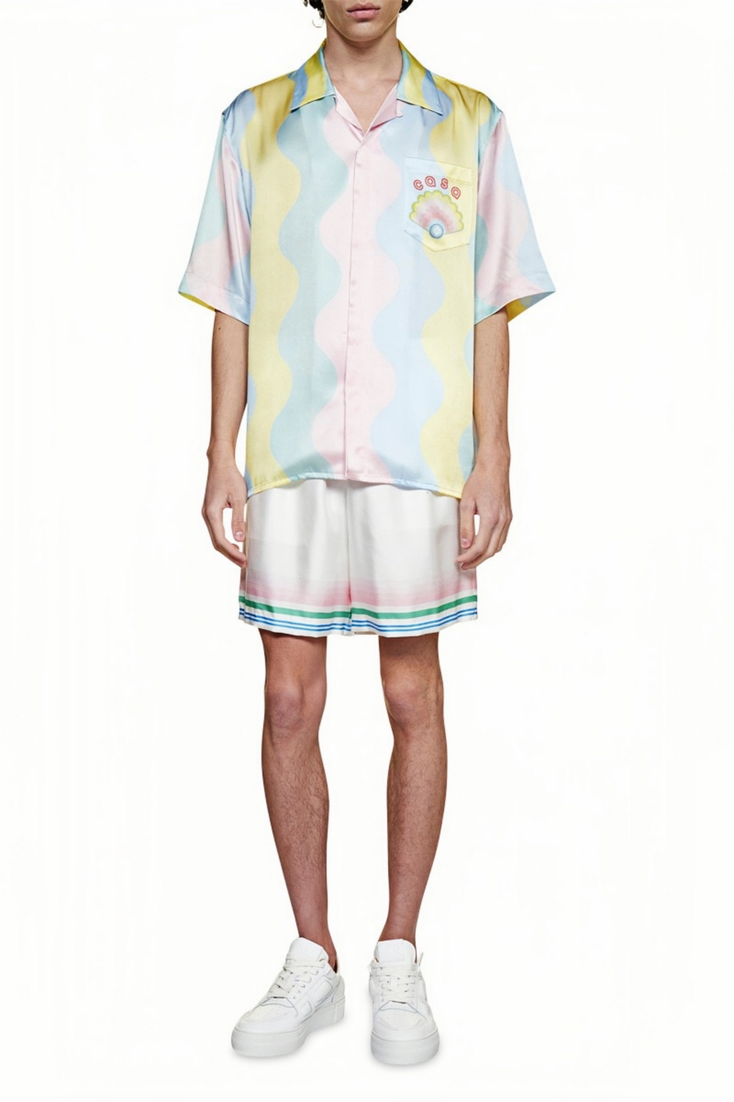 Nicolas pink pastel cloud print short-sleeve shirt