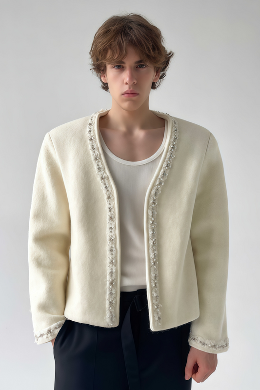 Grisham white crystal-embellished wool cardigan