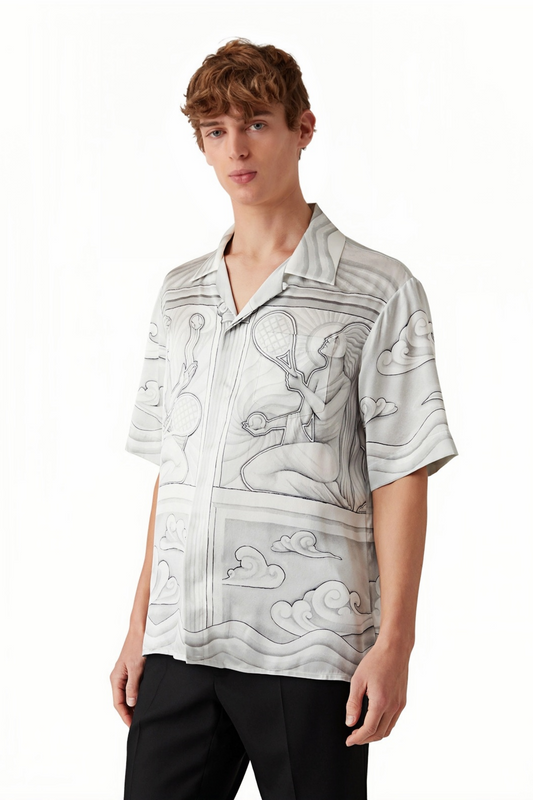 Tom white sketch print short-sleeve shirt
