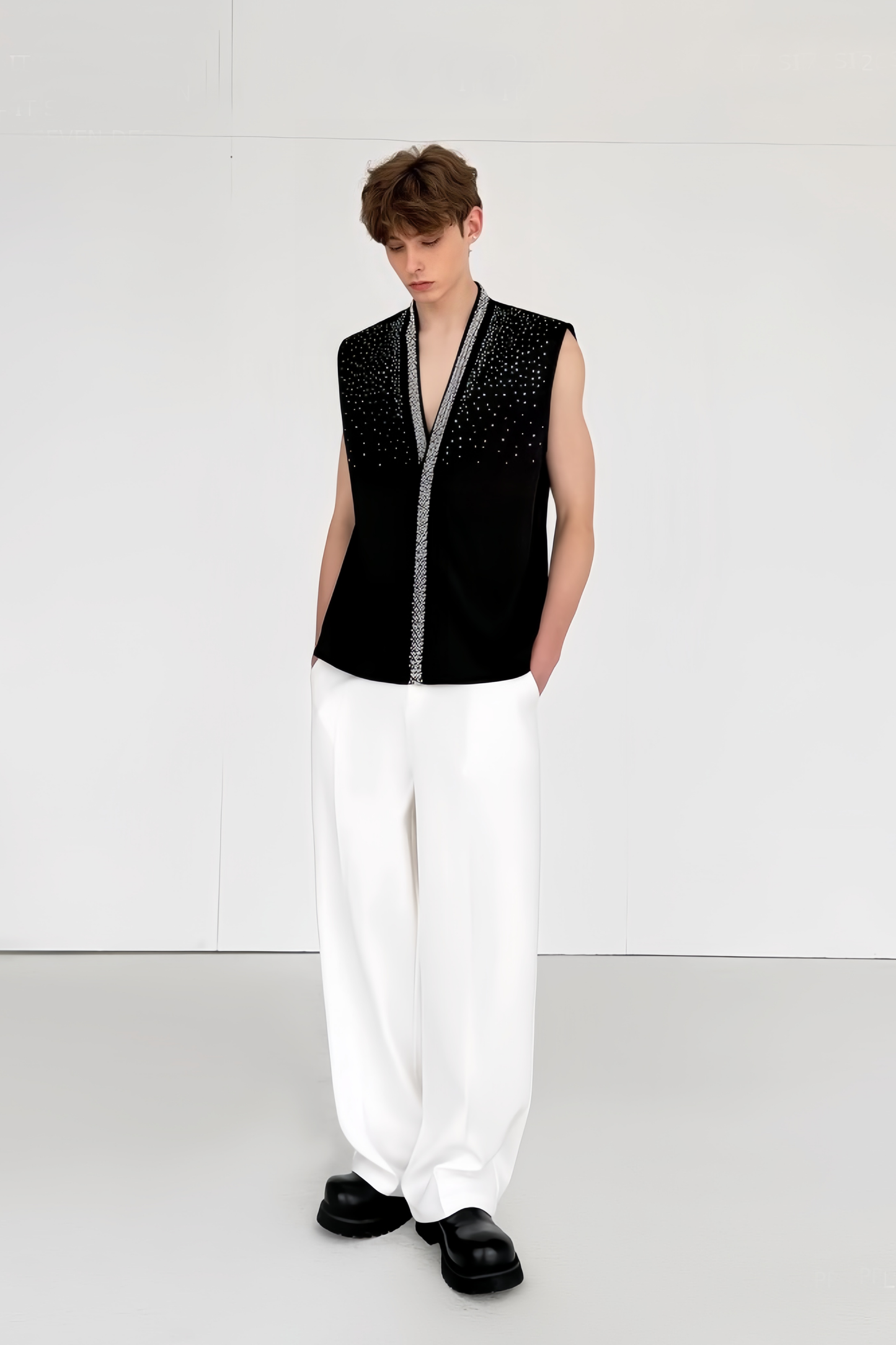 Ali black crystal-embellishment vest