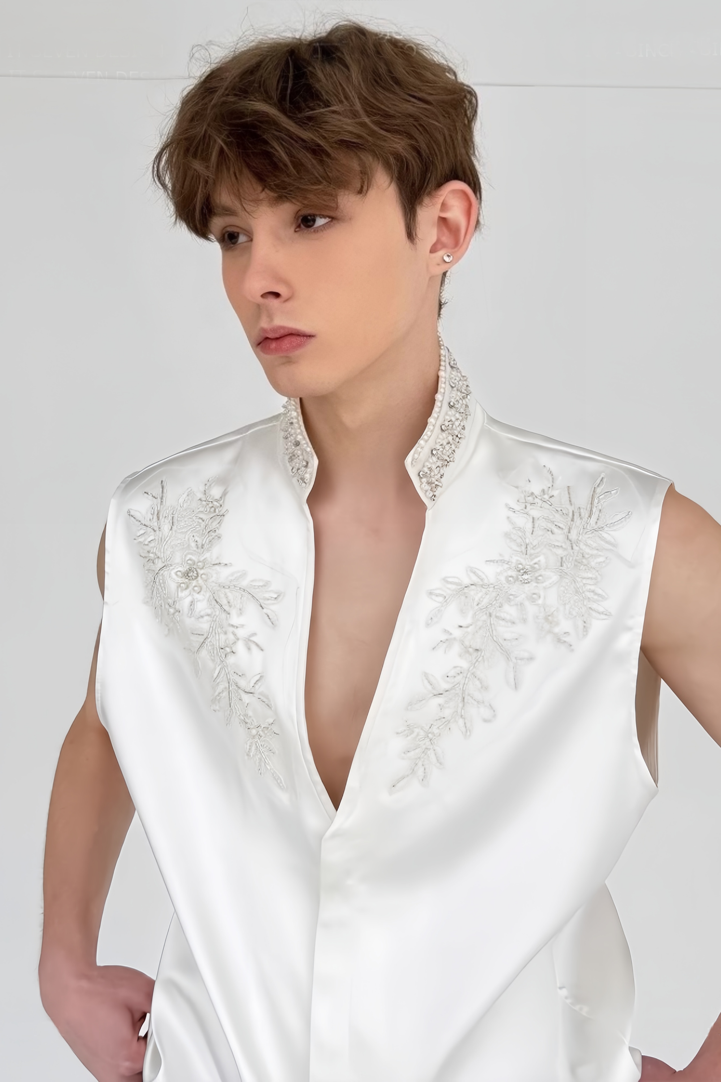 Milan white faux-pearl embellishment vest