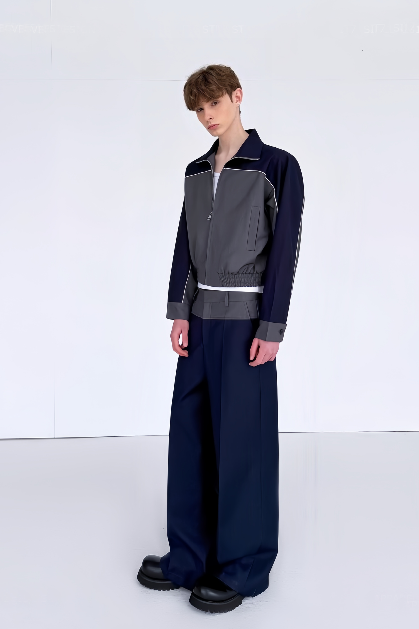 Mohammed gray color-blocking suit