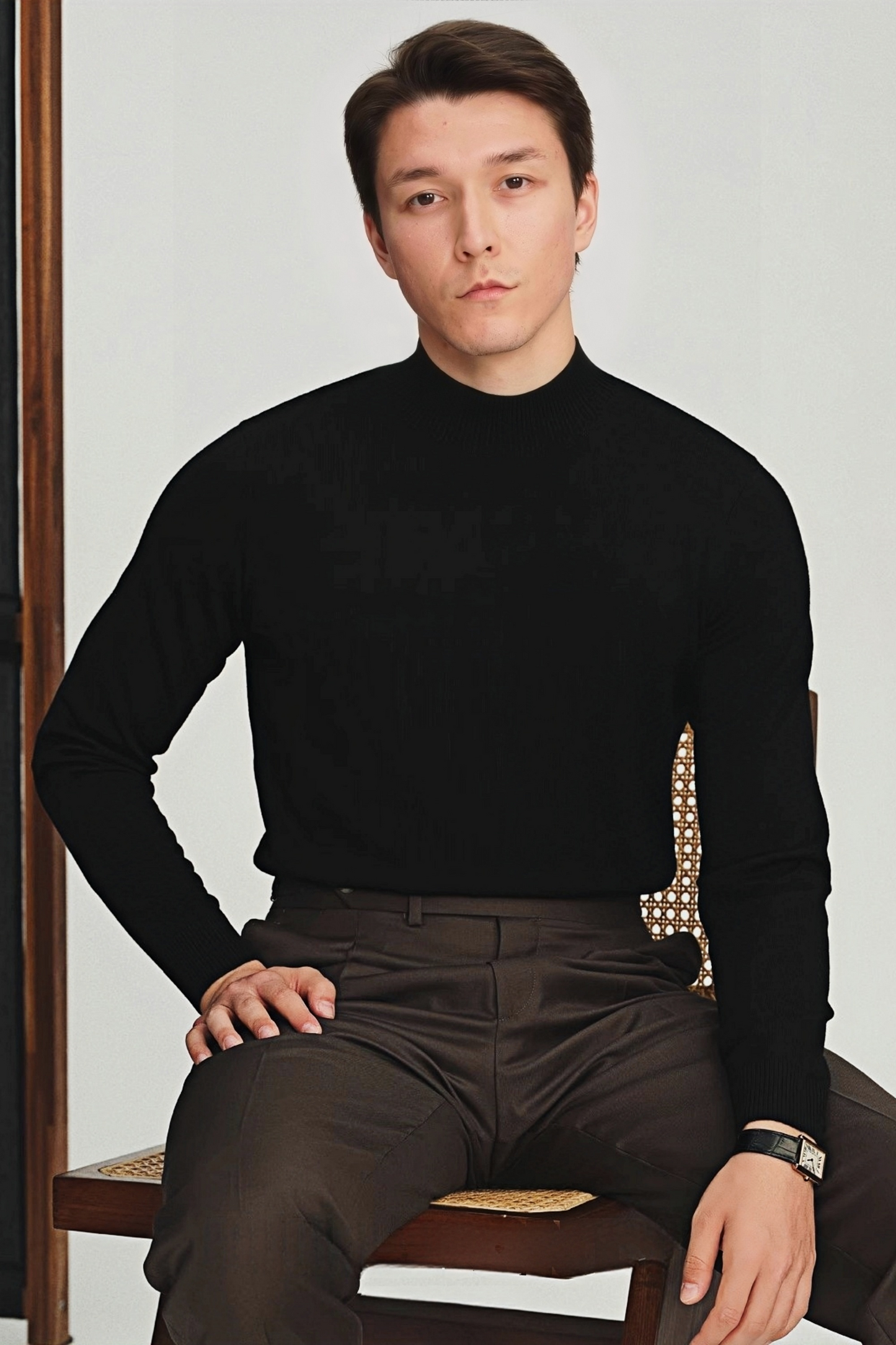 Atlas black knitted mock-neck jumper