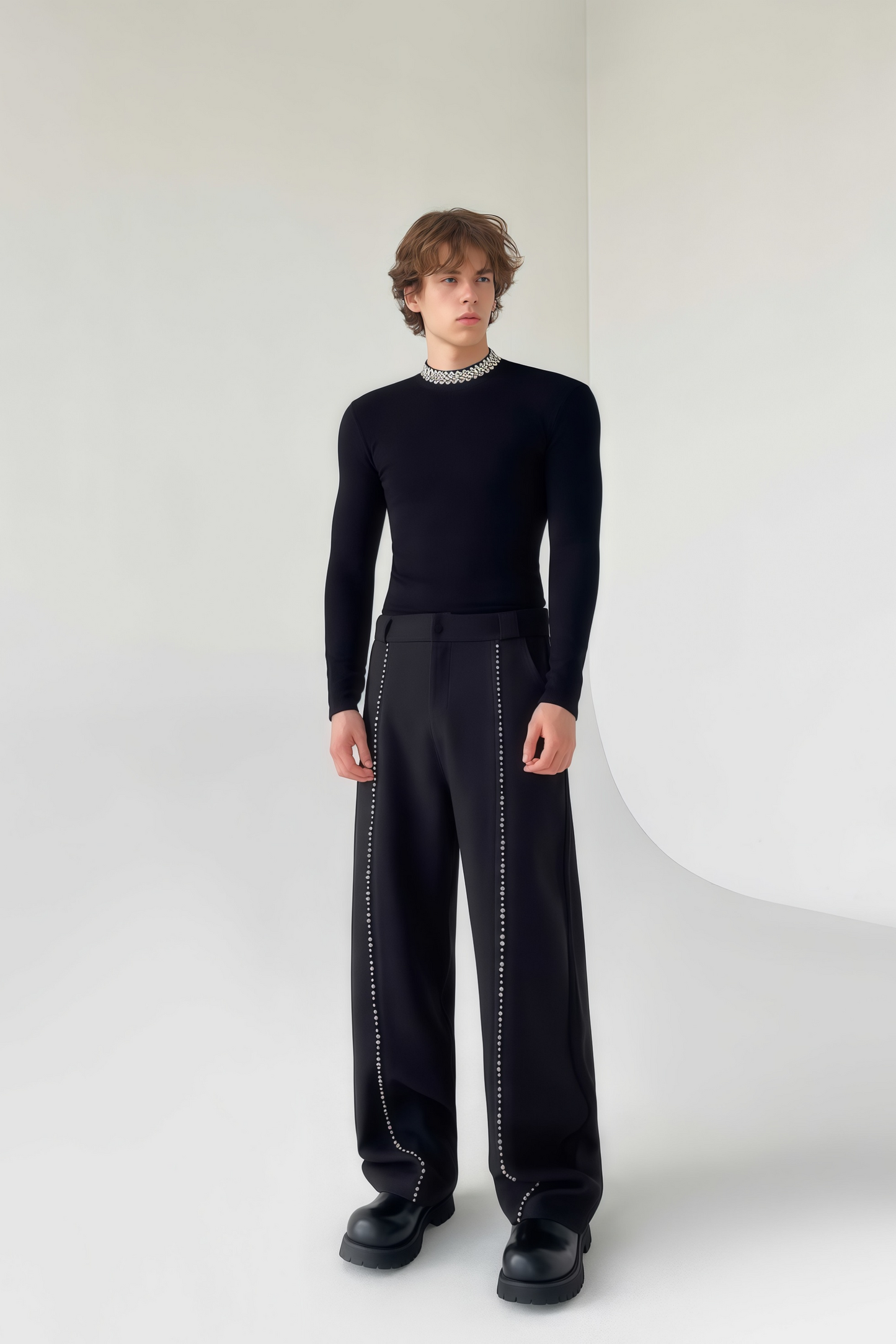 Matthew black crystal-embellished trousers