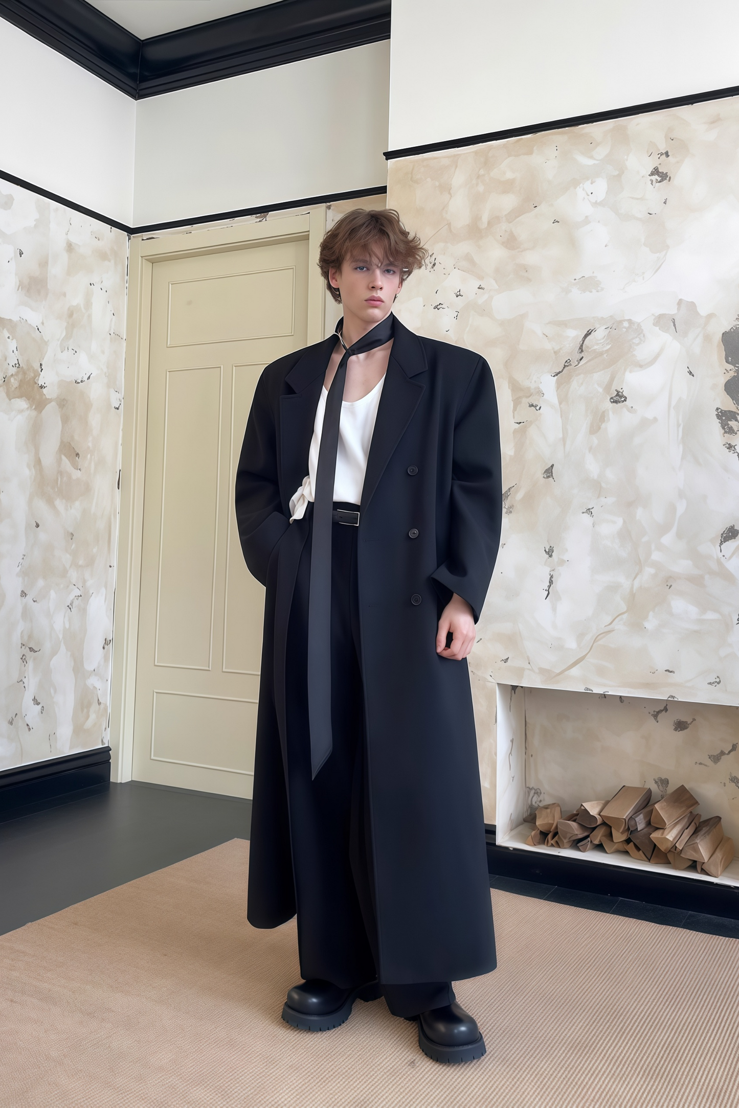 Alaric black maxi coat