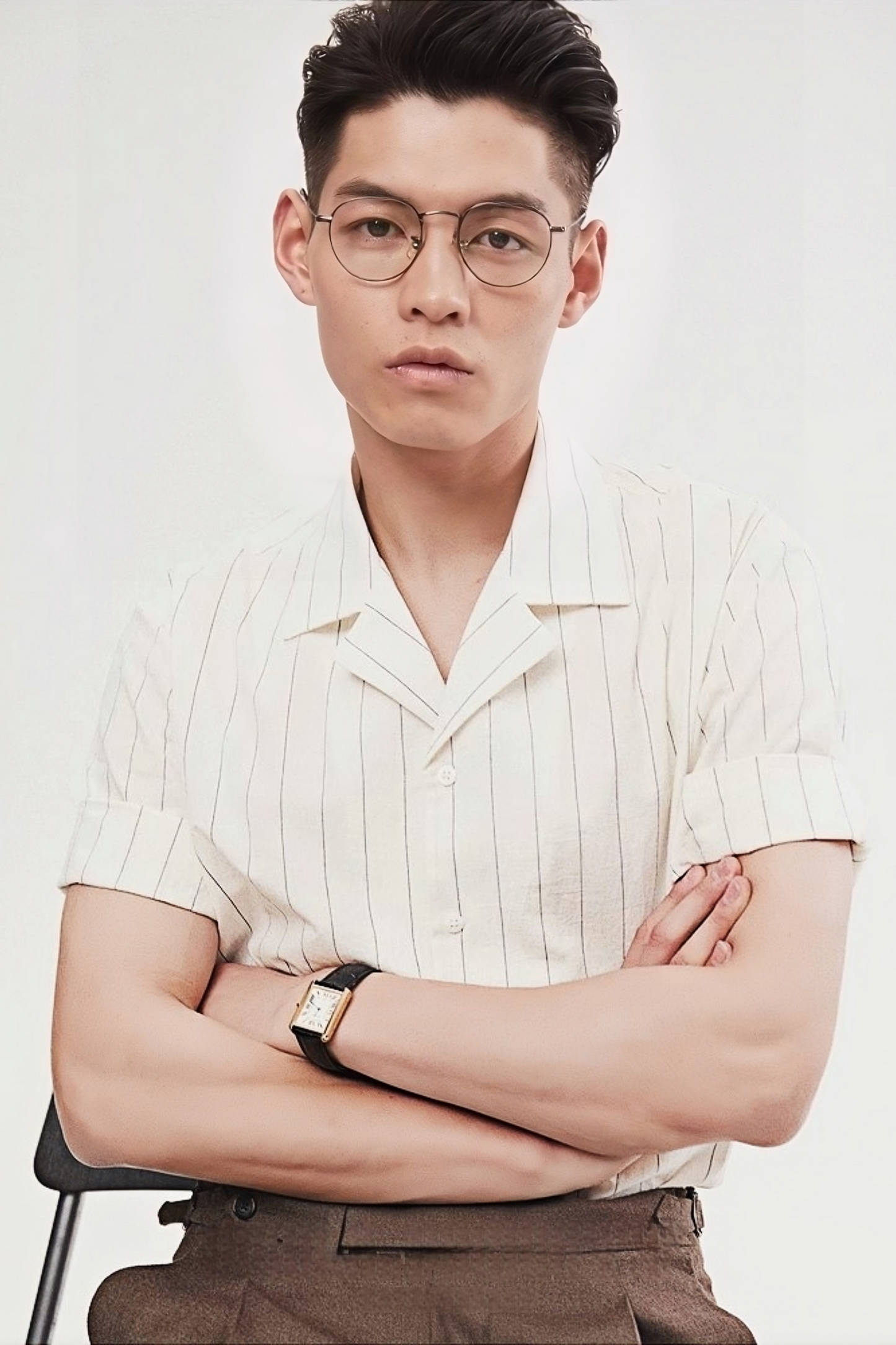 Felix white stripe-pattern camp-collar shirt