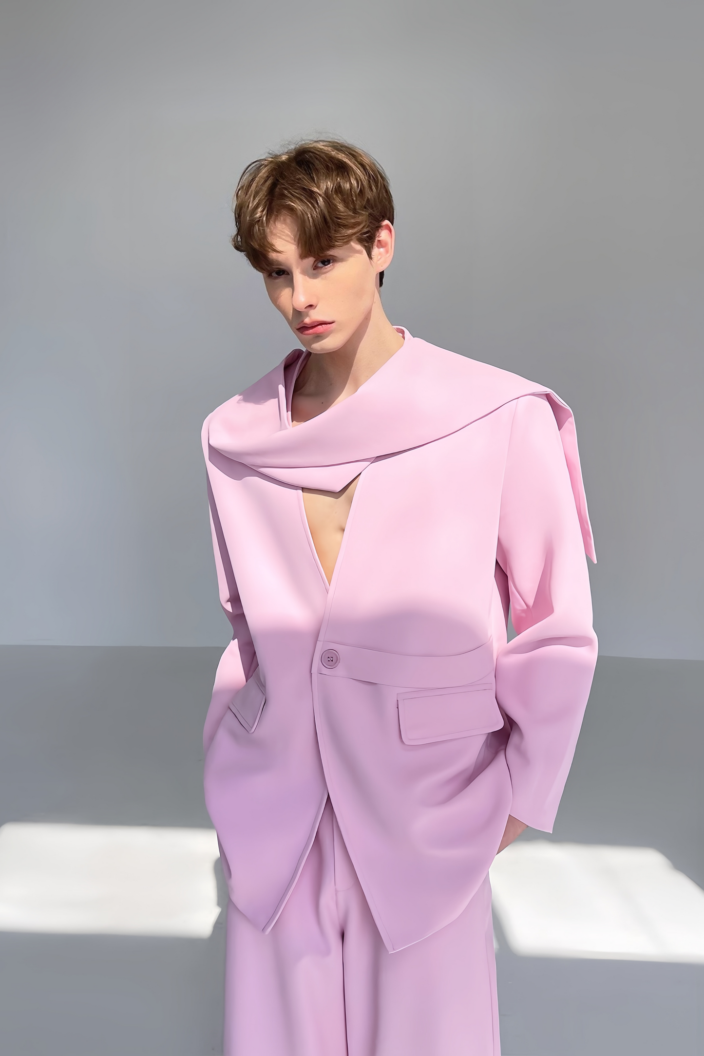 Basile pink wrap-style suit