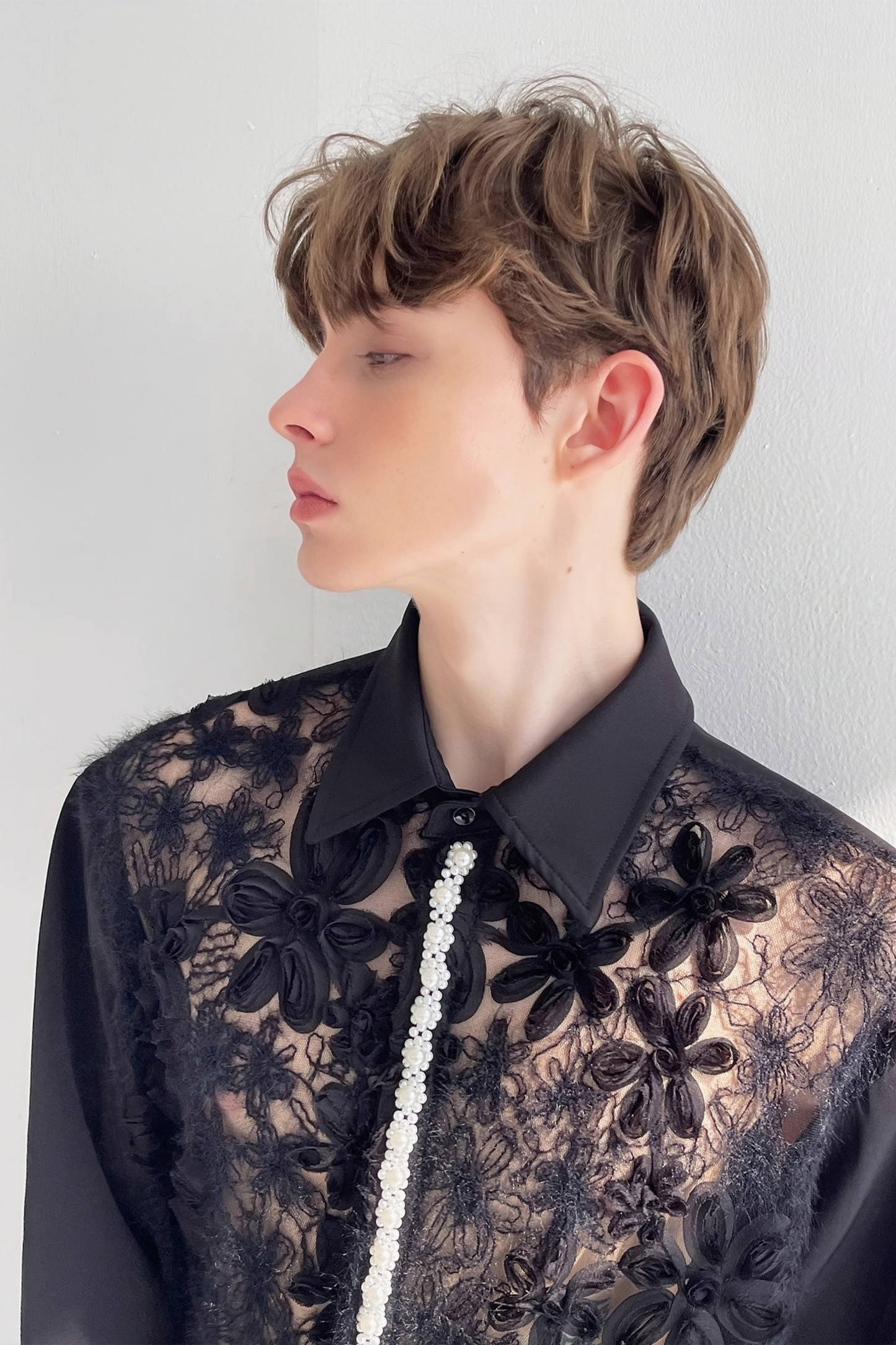Eden black floral aux-pearl embellishment shirt