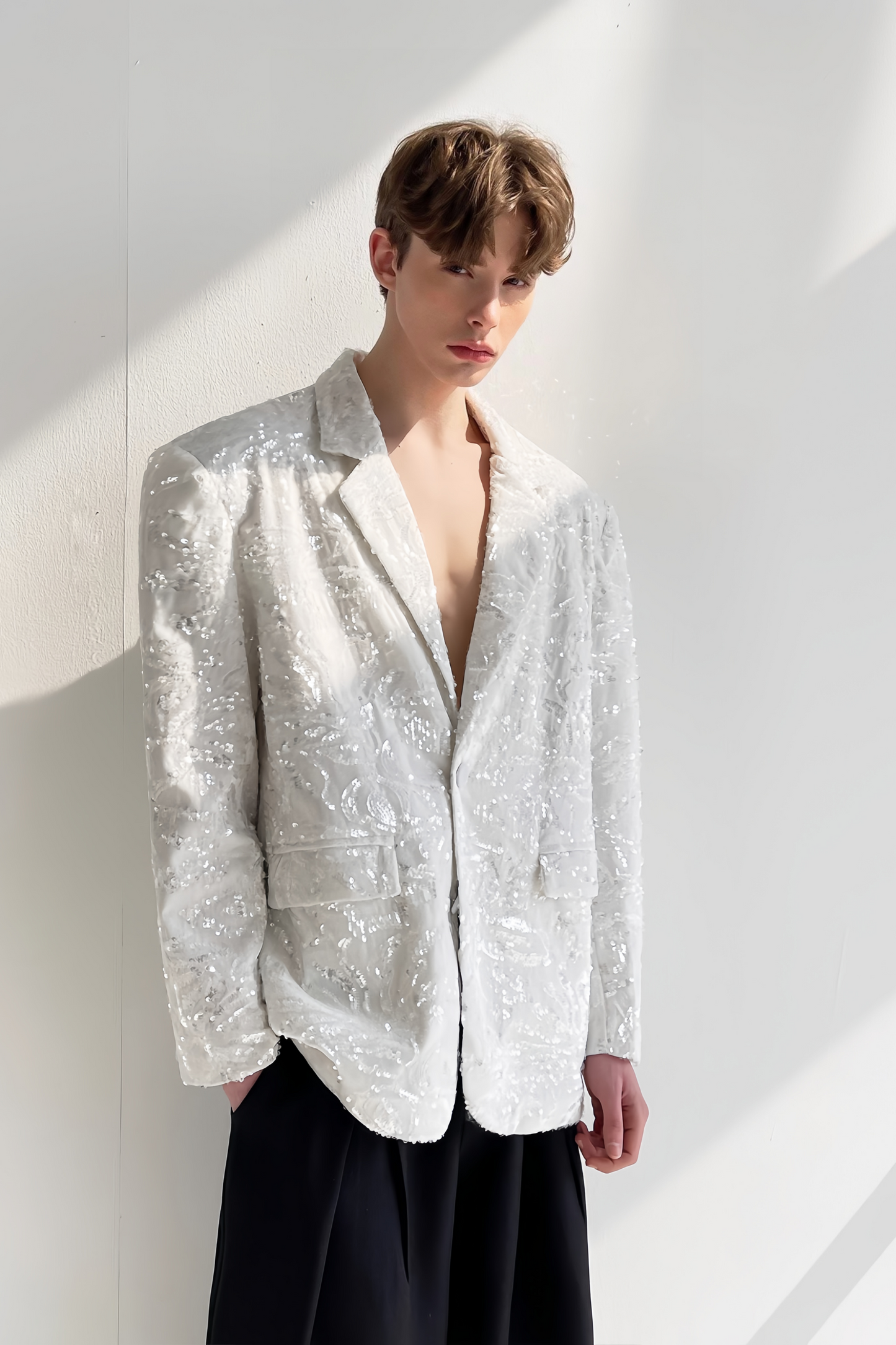 Matteo white sequin-embellishment blazer