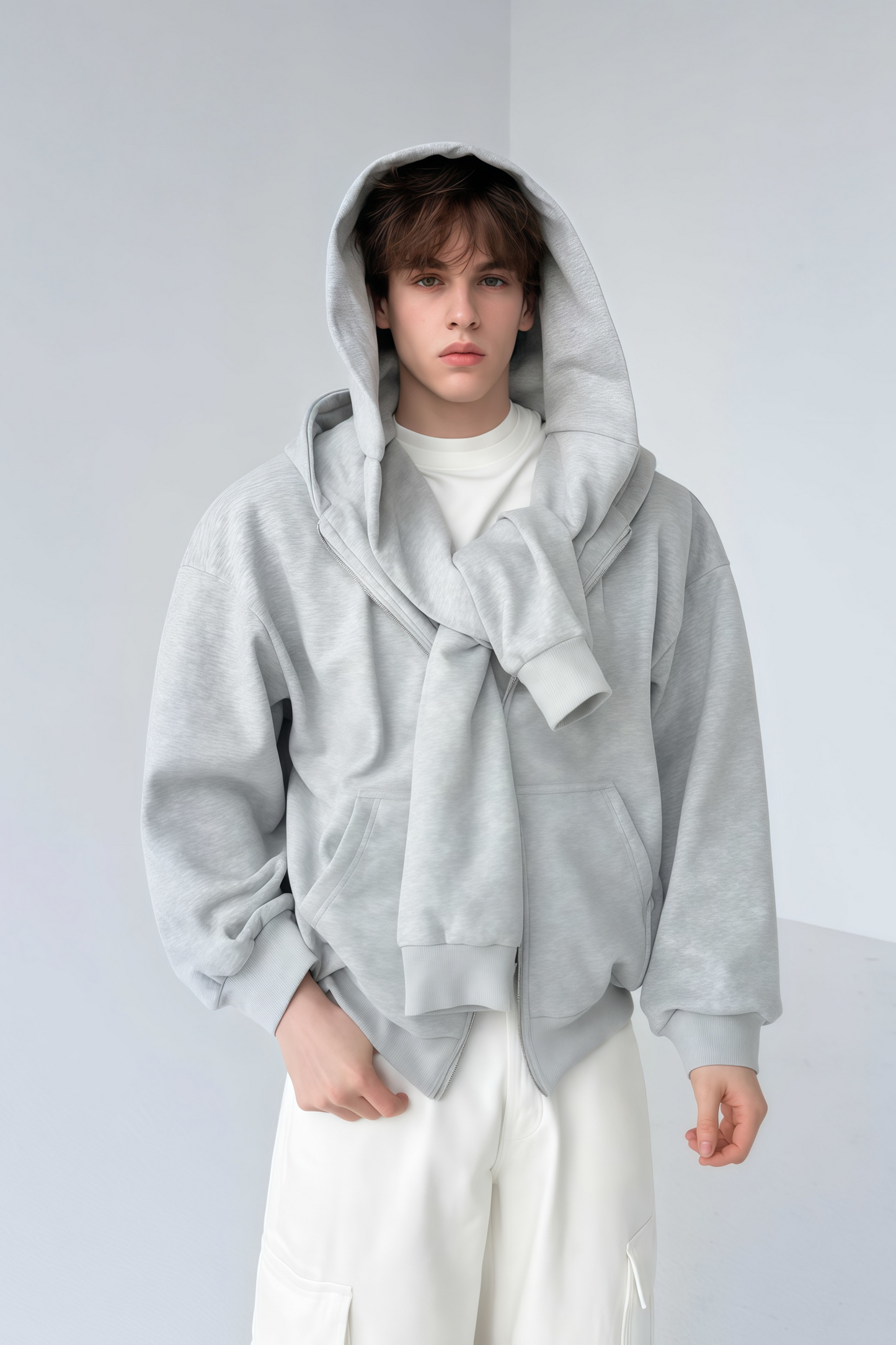 Bennett gray mock two-piece hoodie