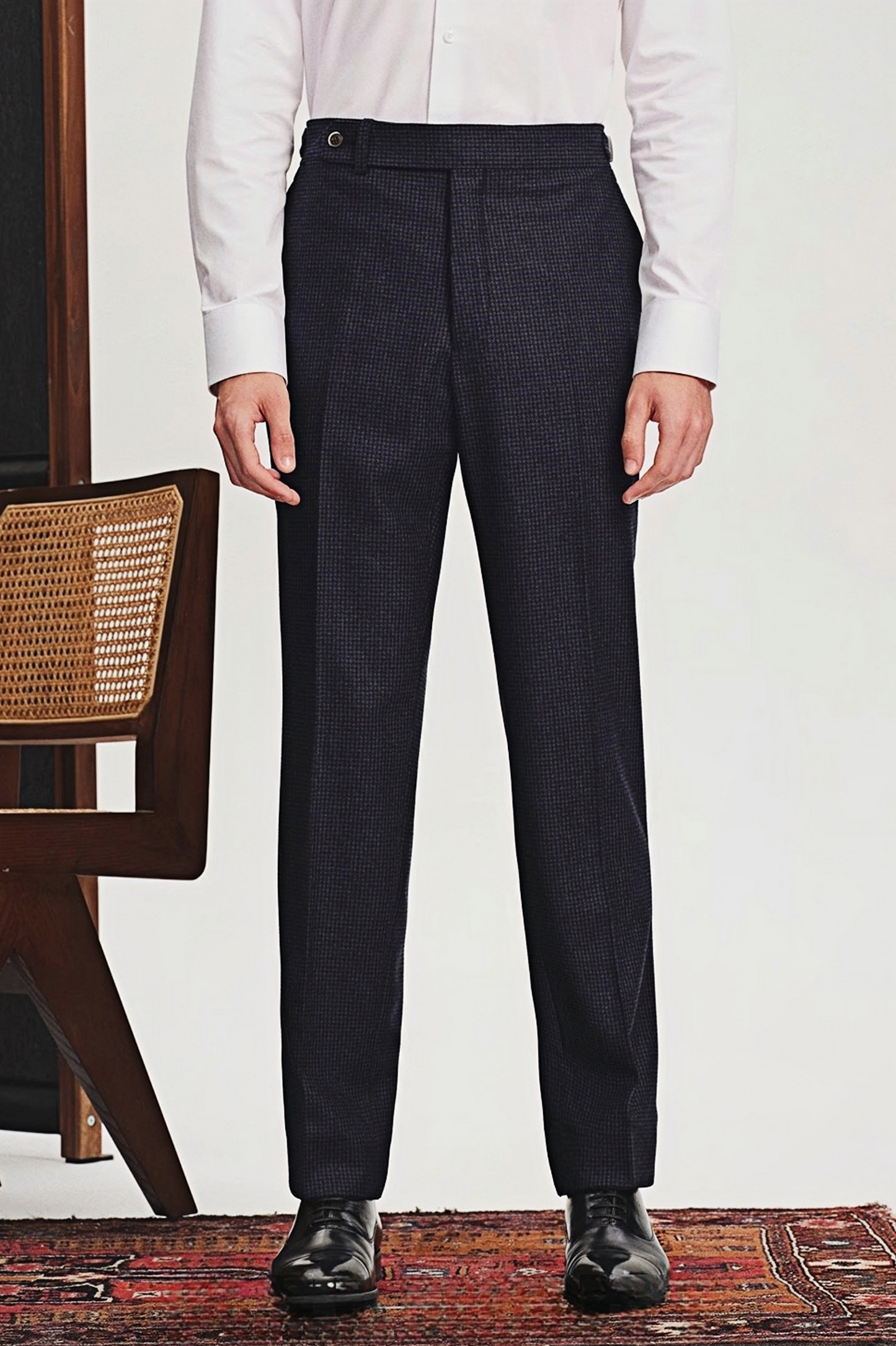 Arlo navy-blue houndstooth trousers