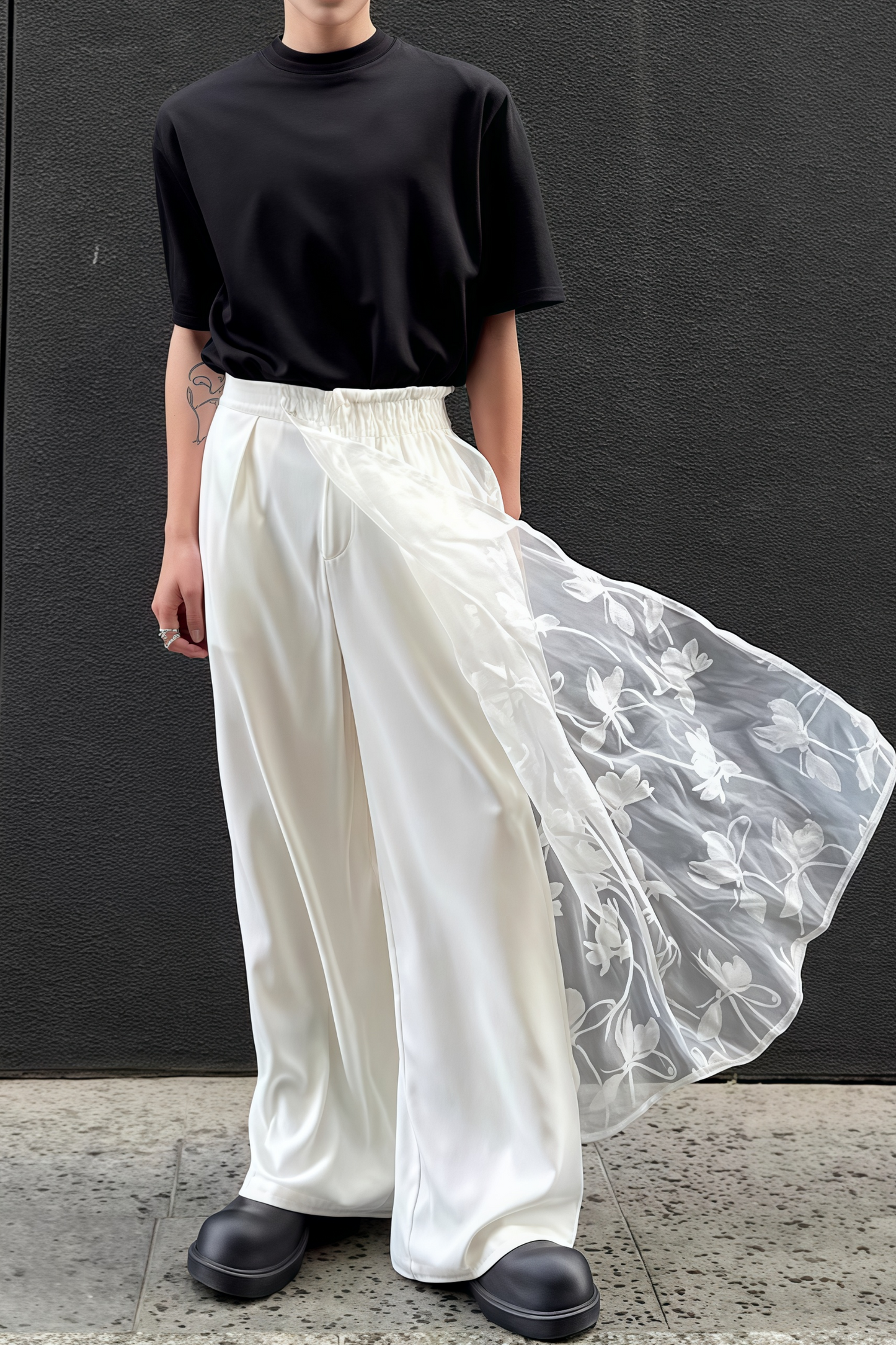 Matthew white layered mesh trousers