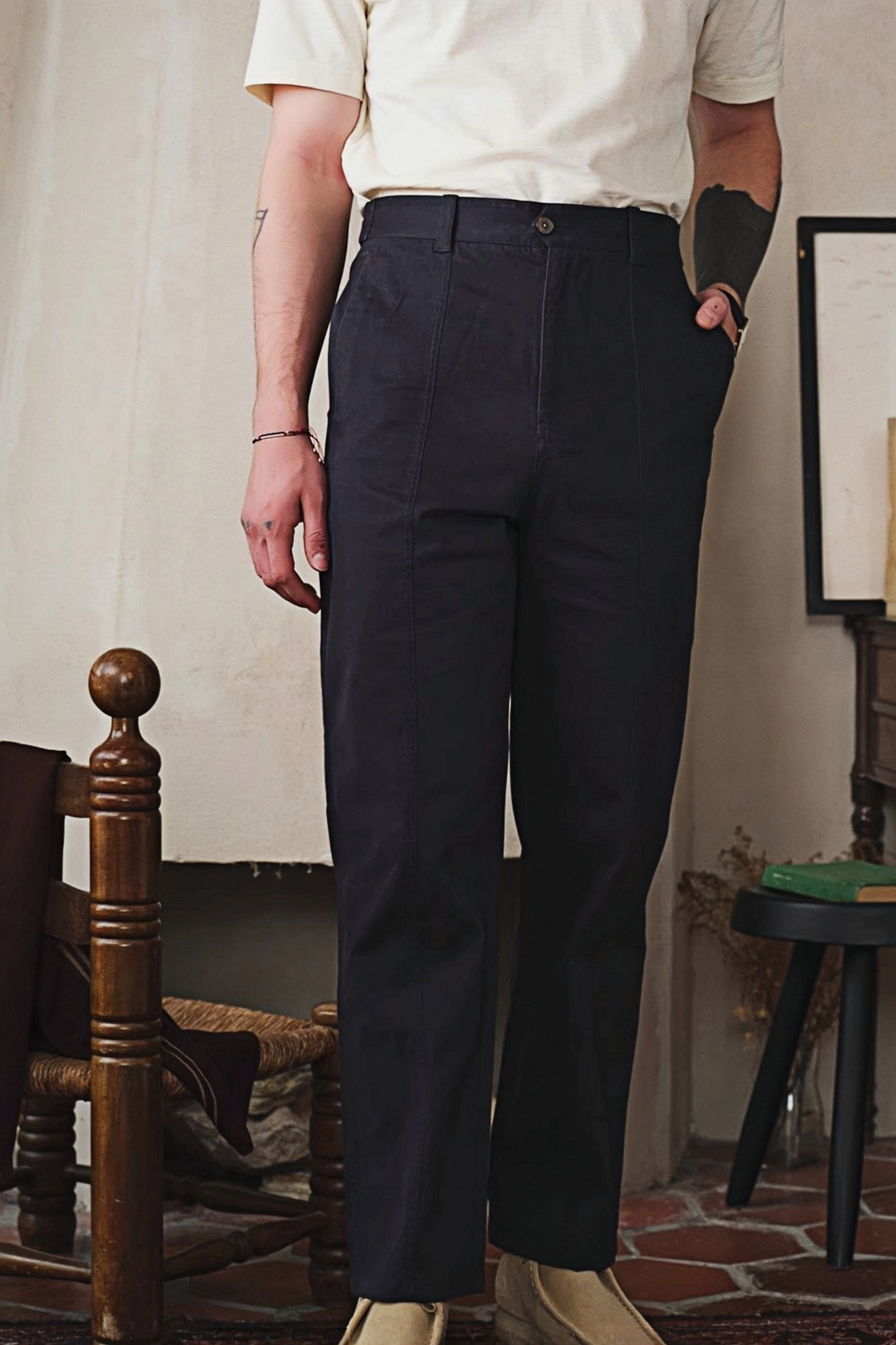 Augustine navy-blue loose straight-leg trousers