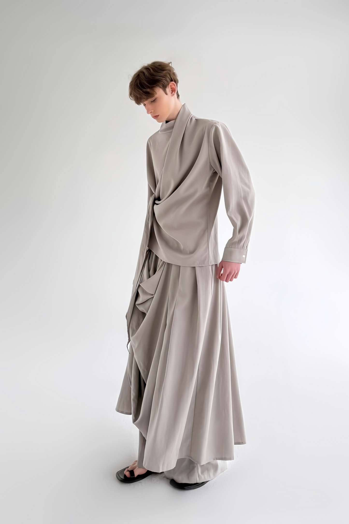 Nolan gray layered-silhouette draped trousers