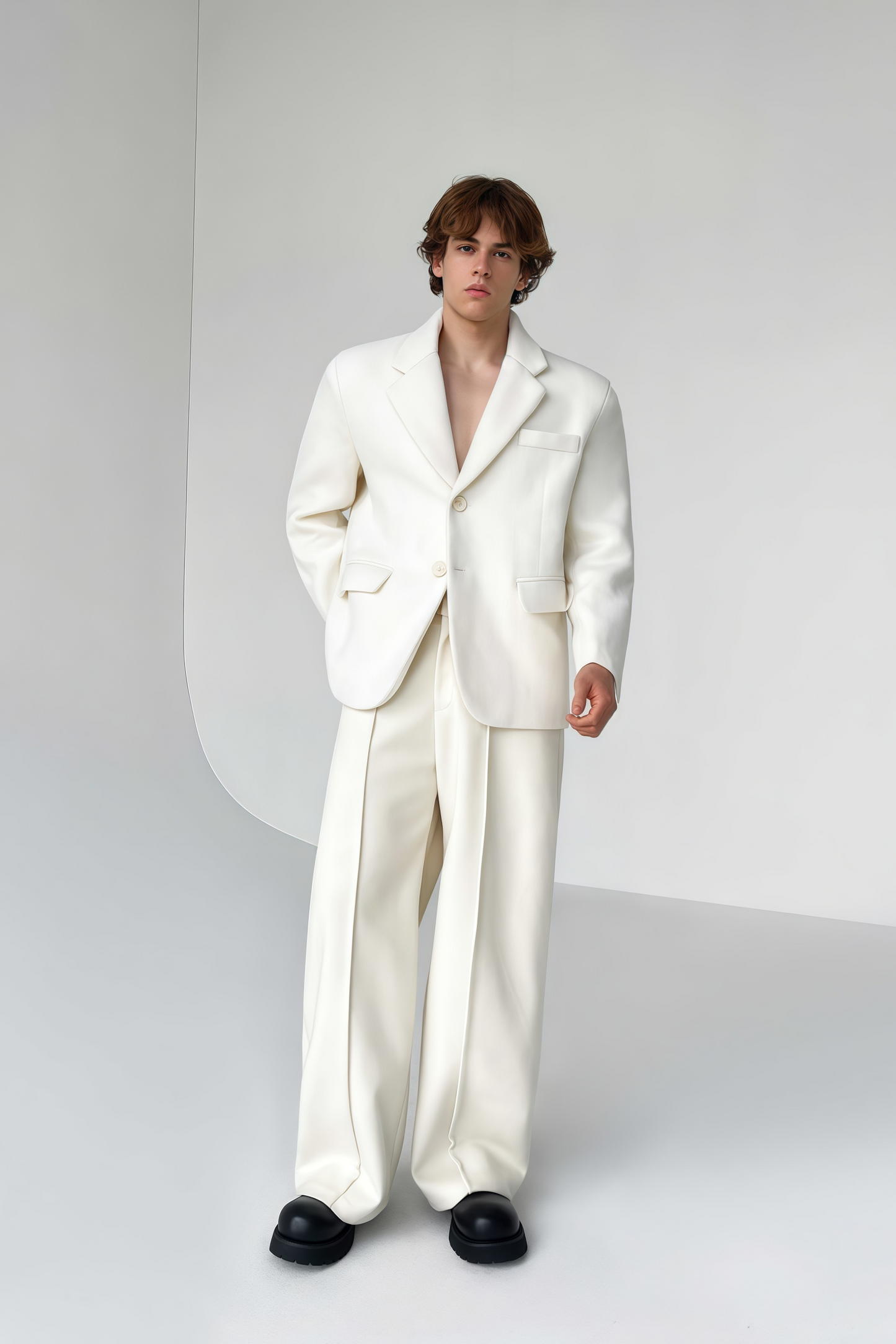 Olivier white wool single-breasted suit jacket