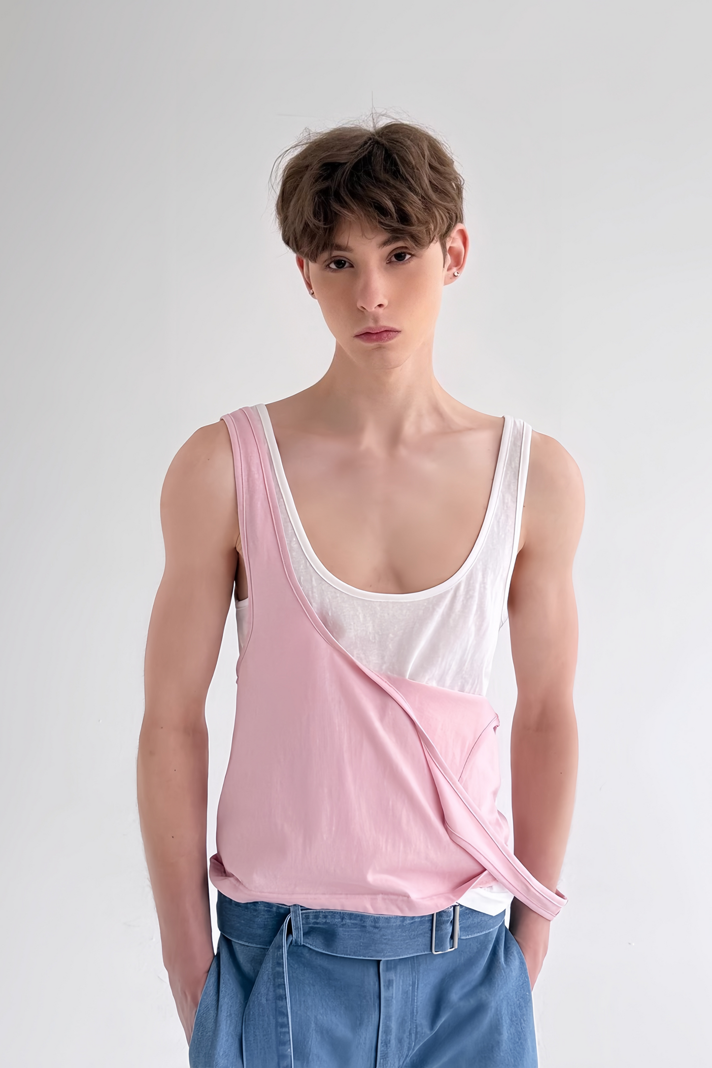 Adrien Pink Stacked Minimalist Tank Top