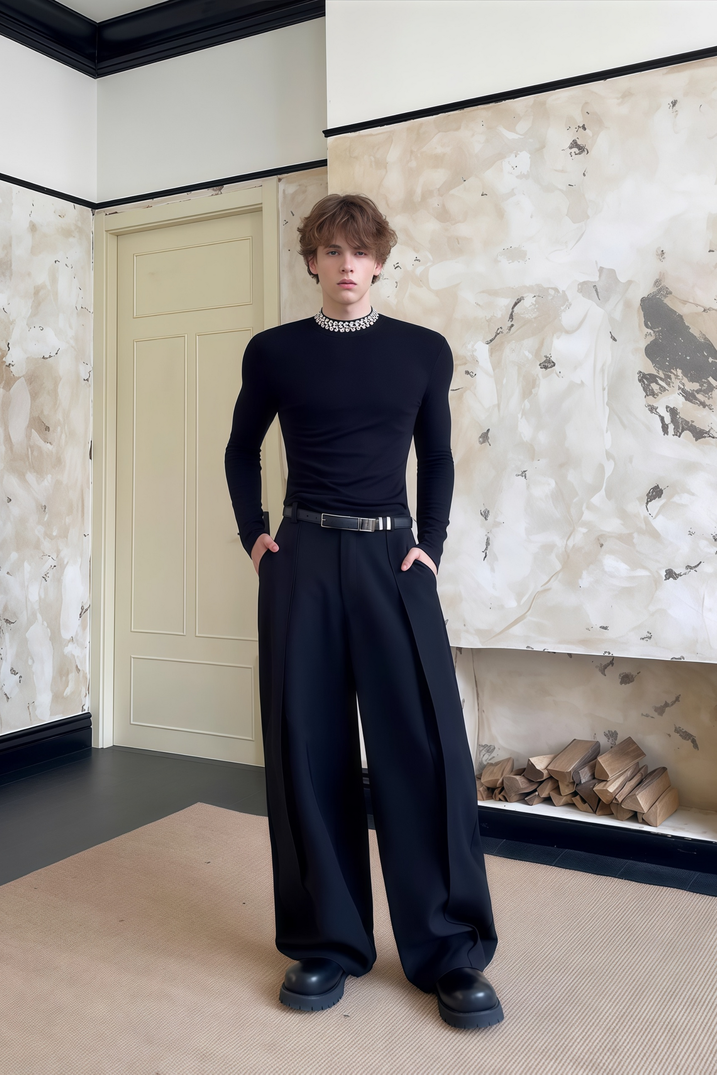 Nicolas black wide-leg trousers