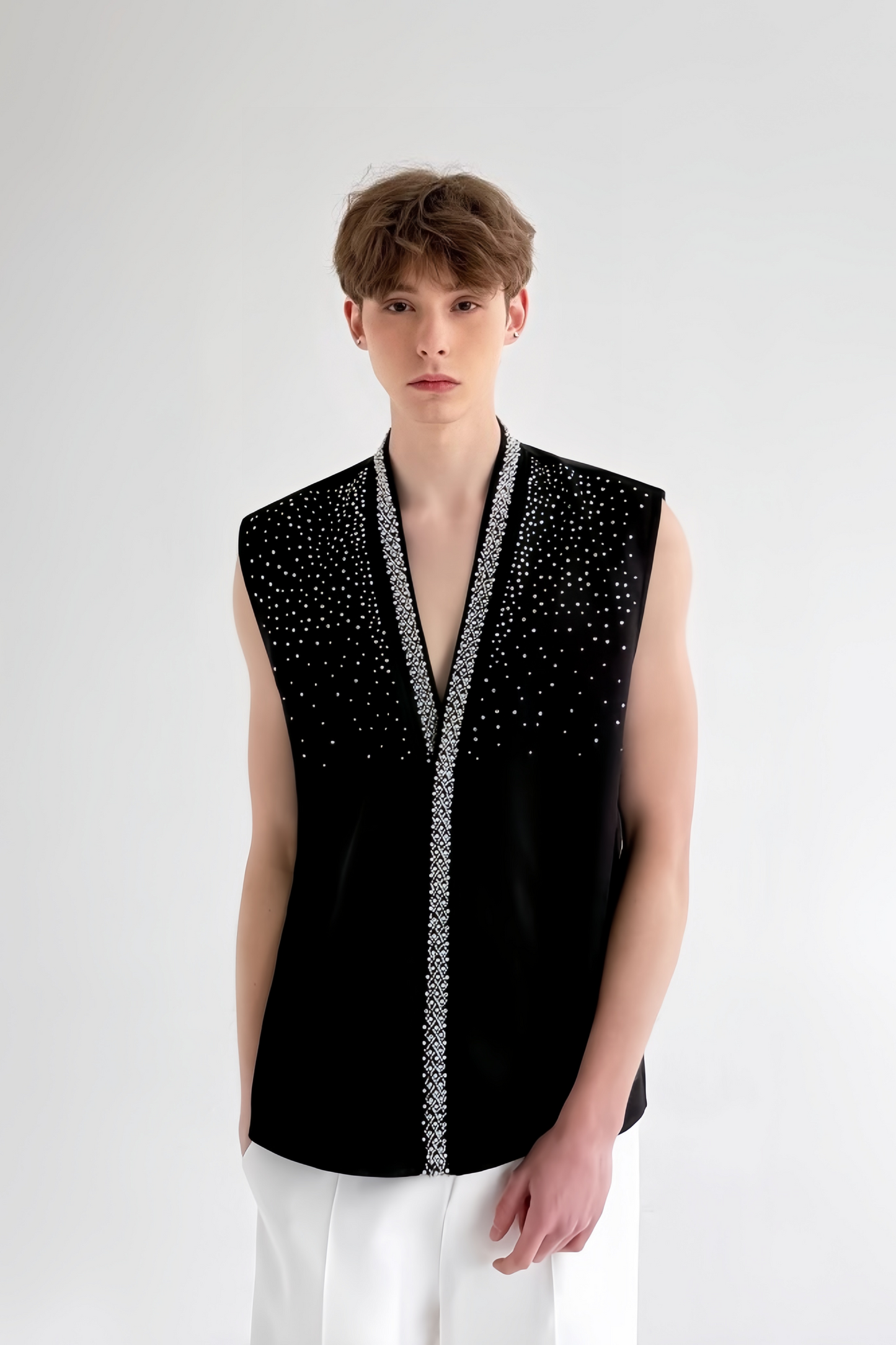 Ali black crystal-embellishment vest