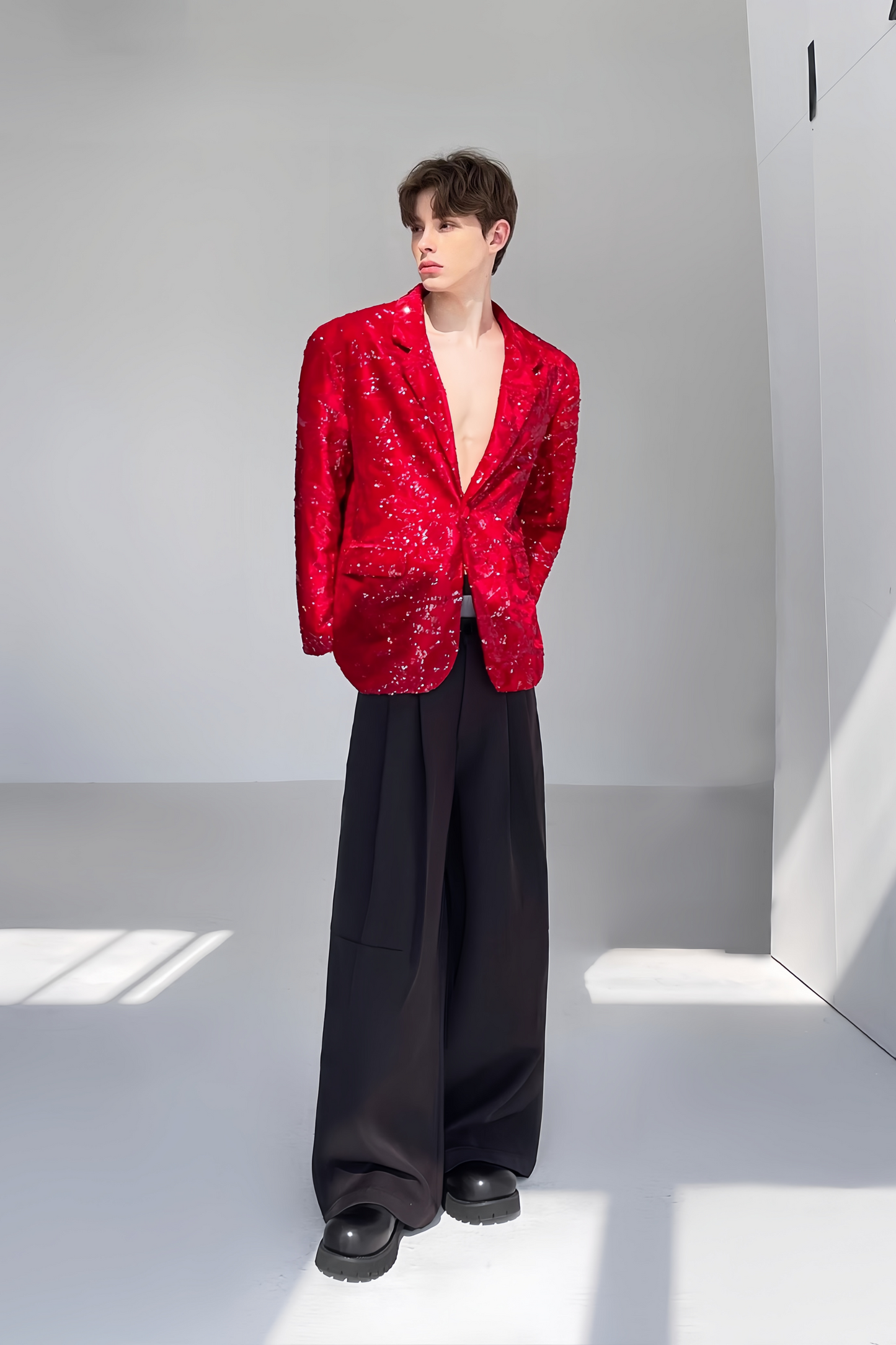 Matteo red sequin-embellishment blazer