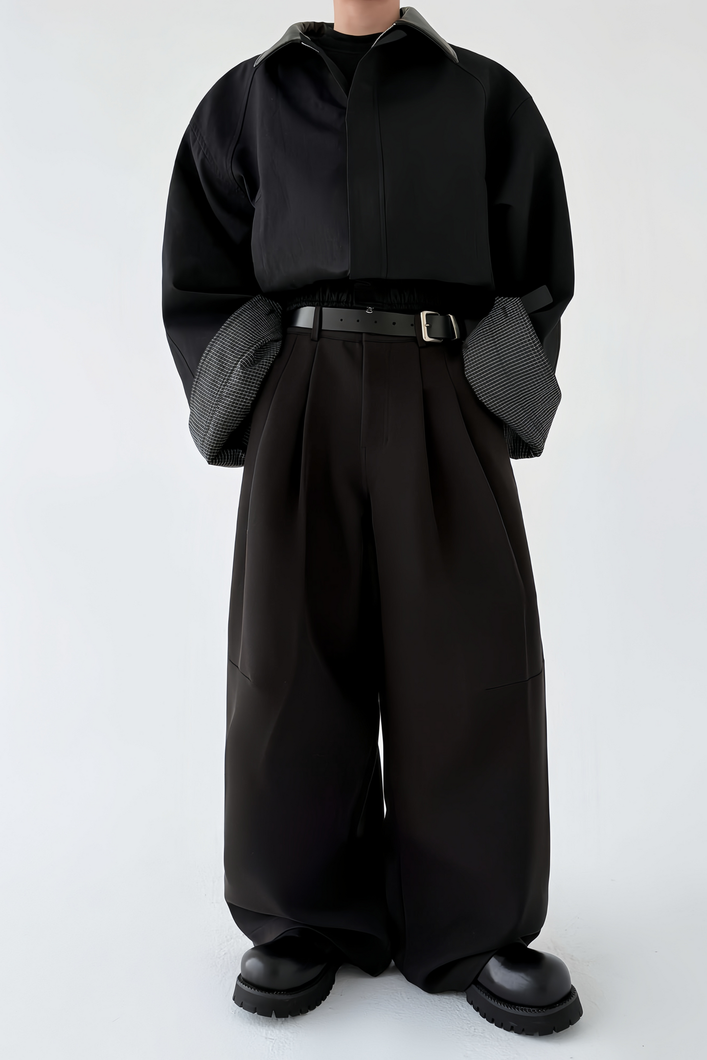 Nicolas black pleated wide-leg trousers