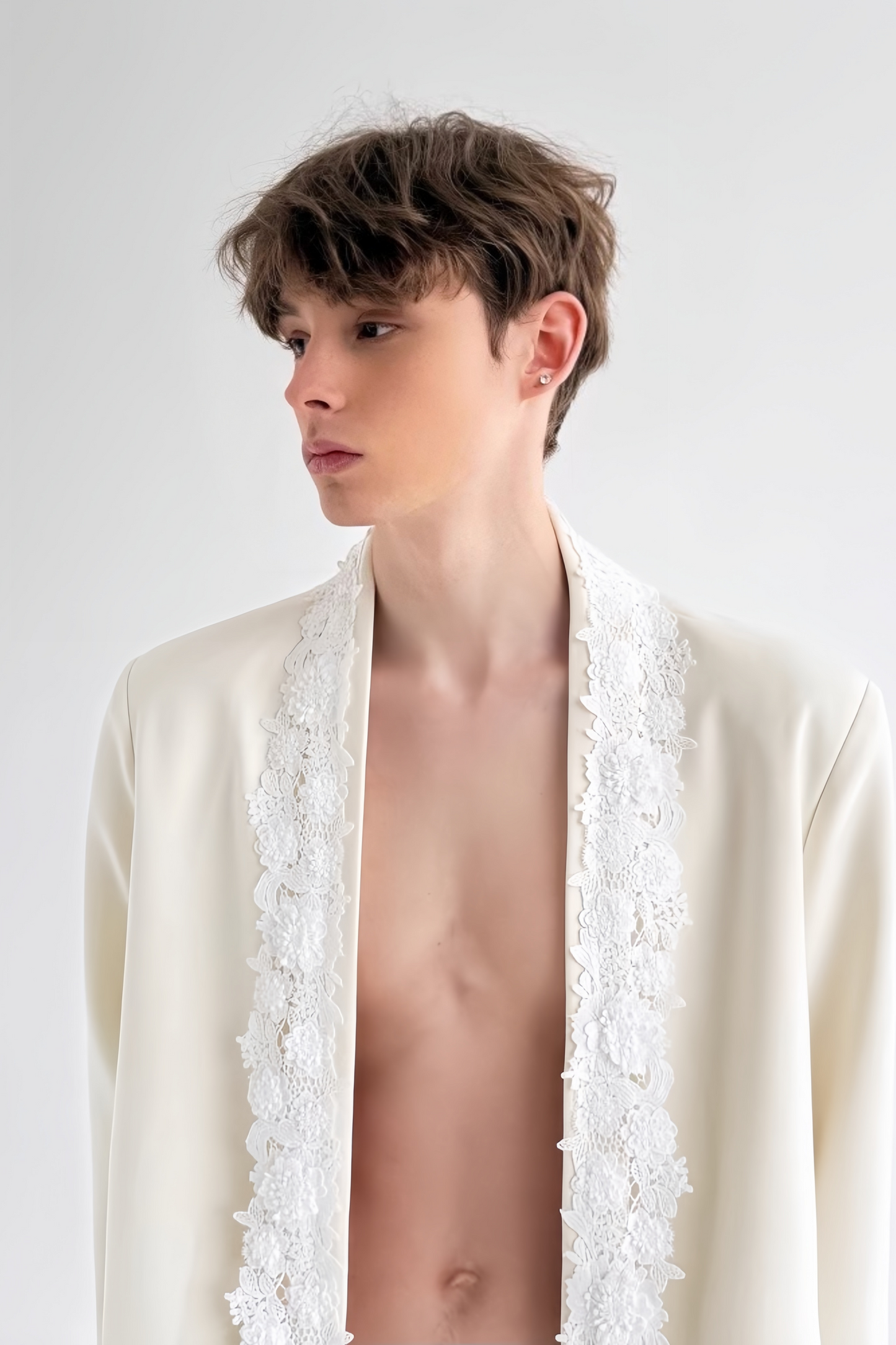 Mats white floral-appliqué jacket