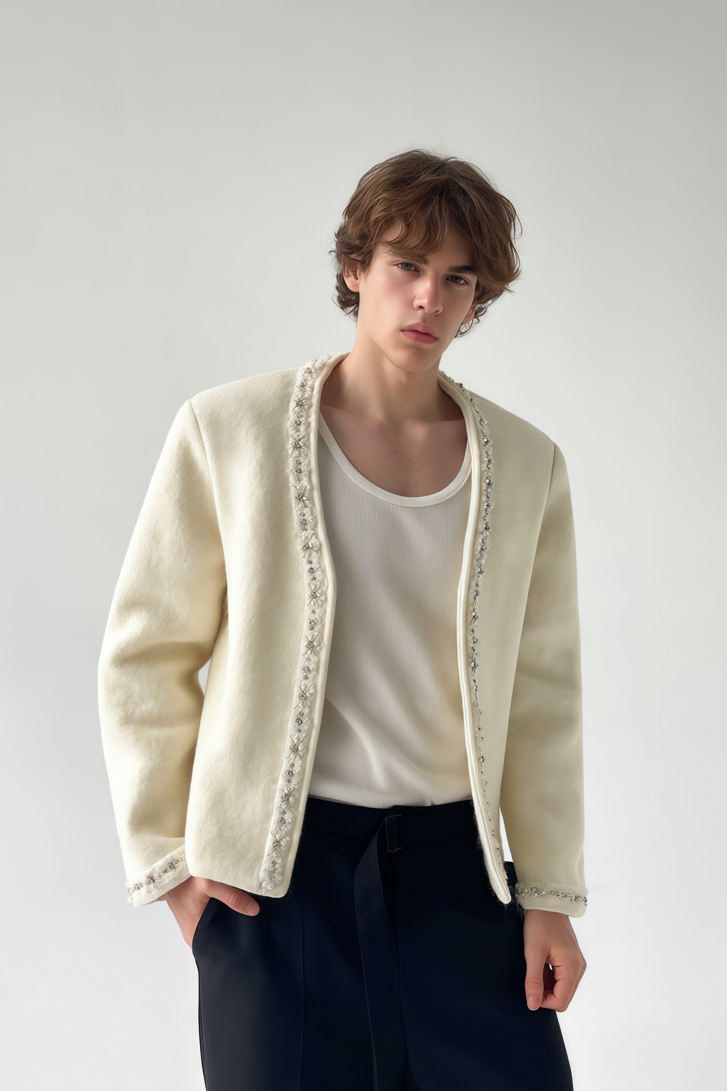 Grisham white crystal-embellished wool cardigan