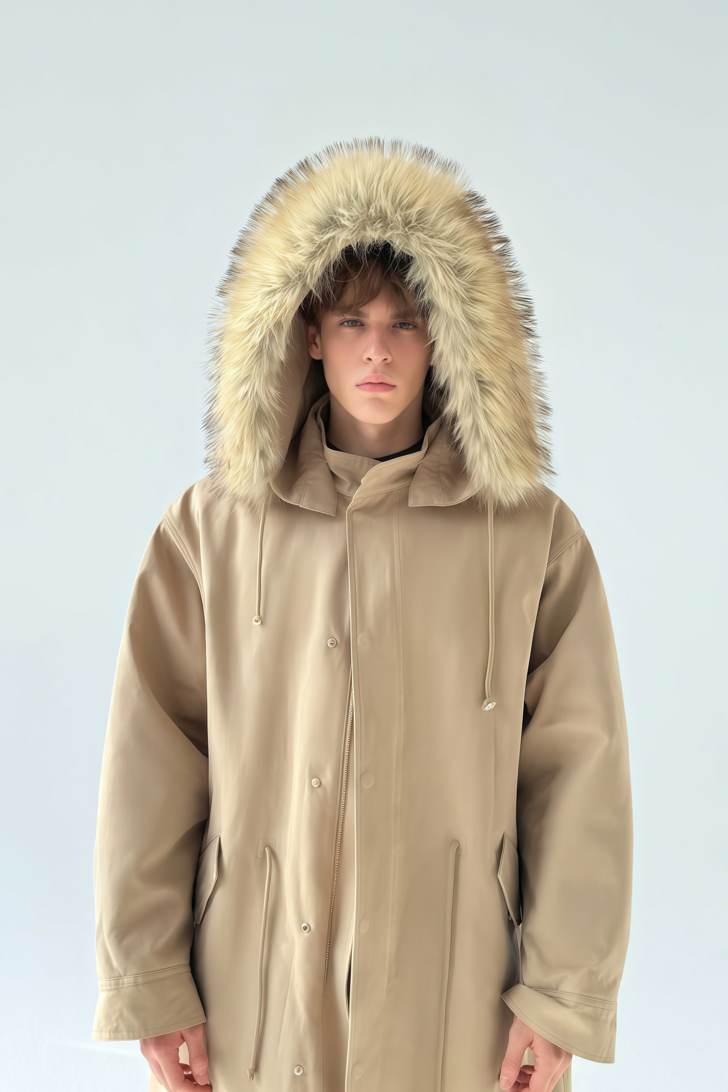 Armand khaki faux-fur trim maxi coat