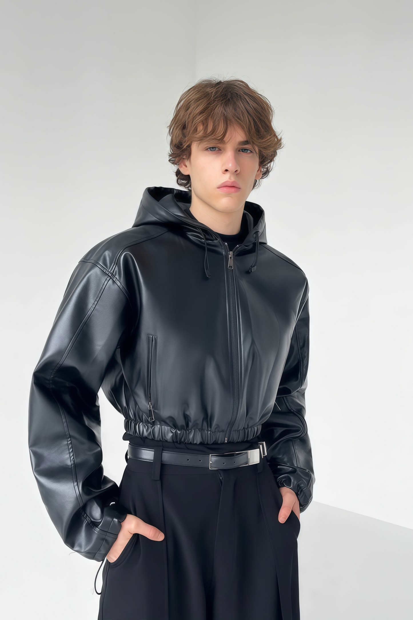 Drake black cropped leather jacket