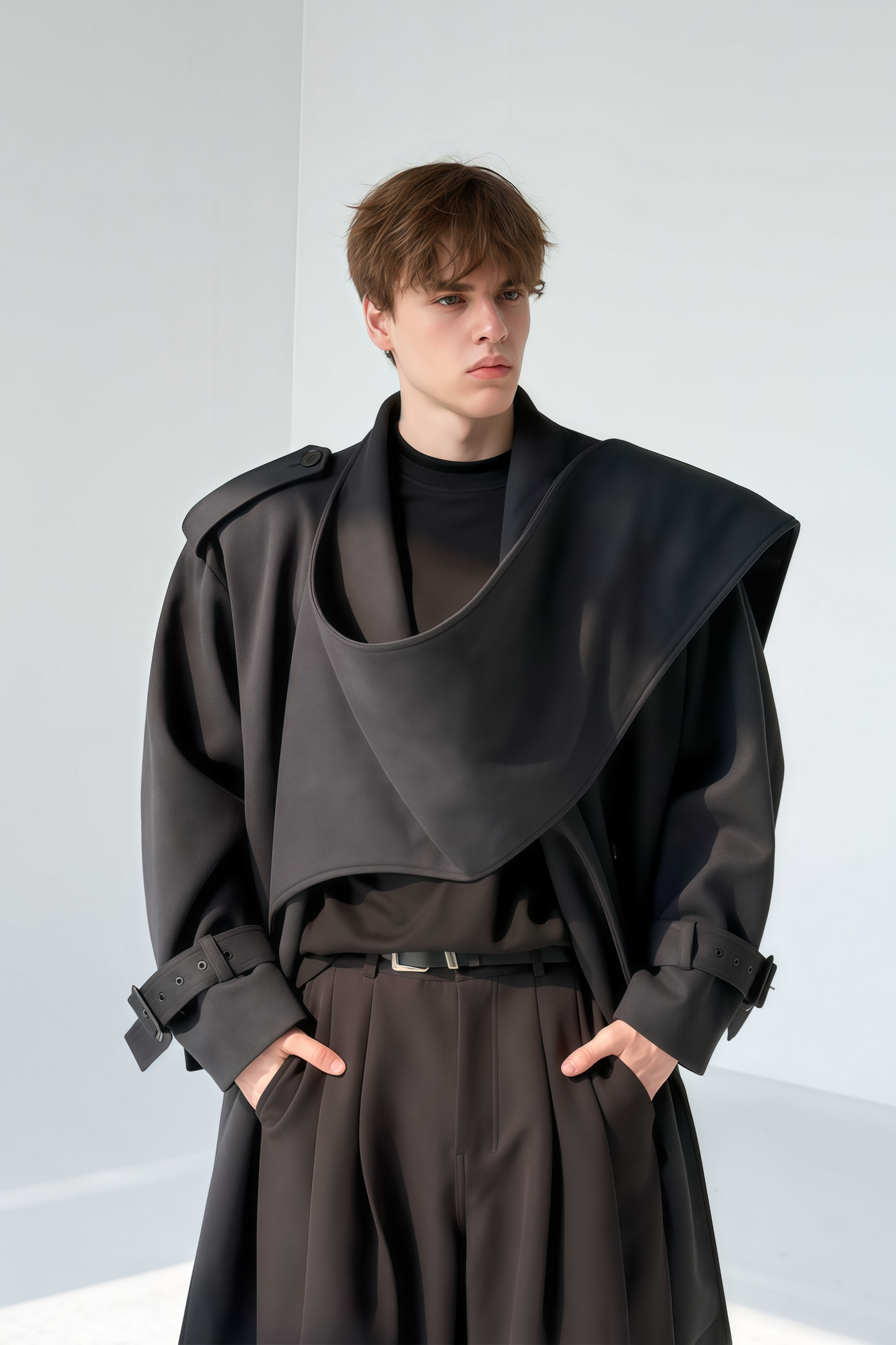 Soren black multi-way-scarf maxi coat