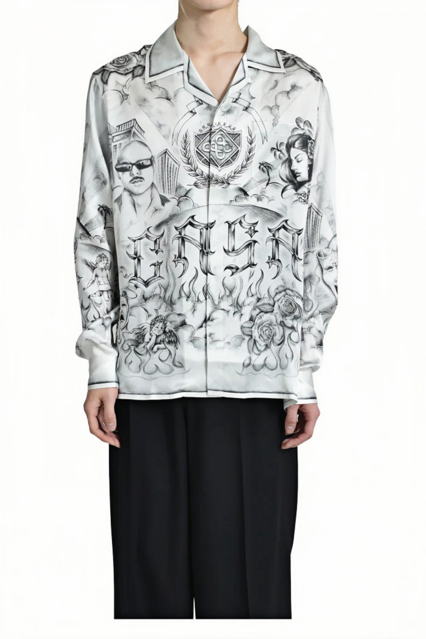 Harry white graphic print long-sleeve shirt