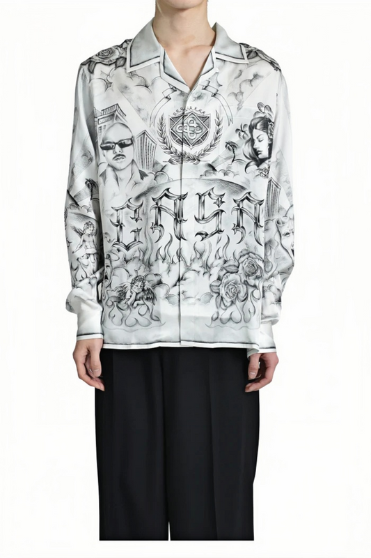 Harry white graphic print long-sleeve shirt