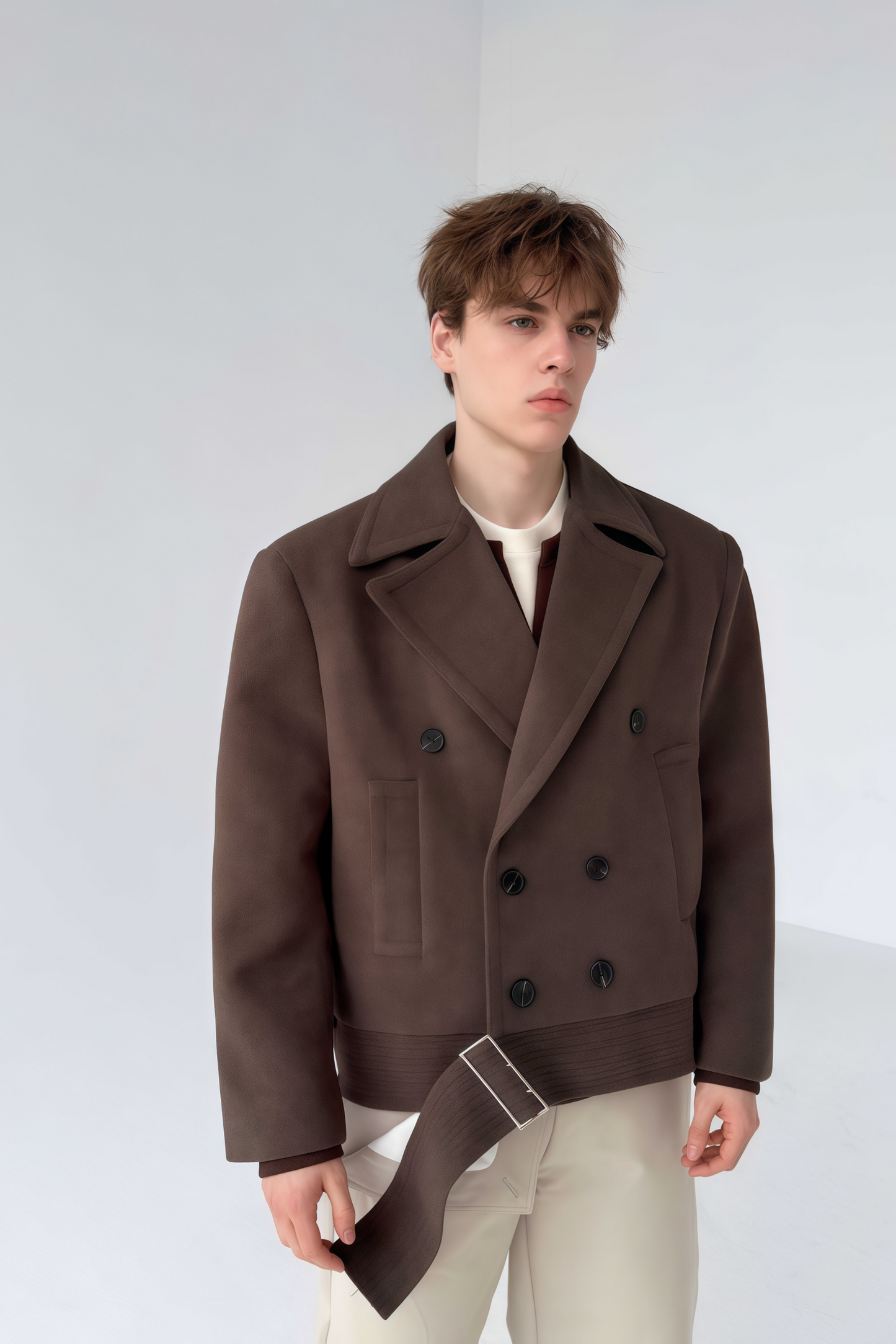 Ravi brown double-breasted cropped jacket