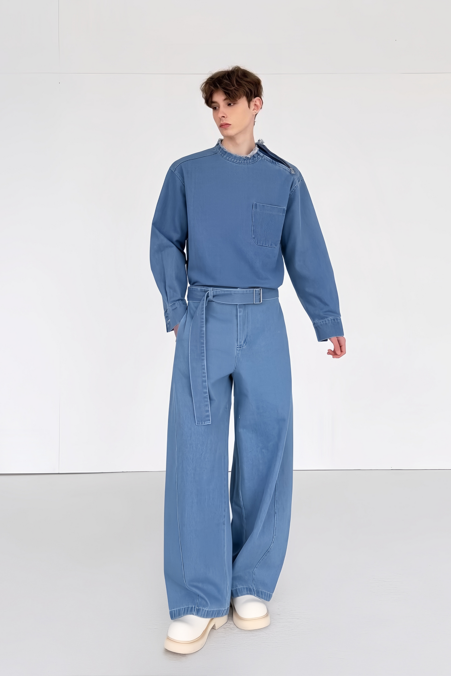 Naël blue denim top & Trousers suit