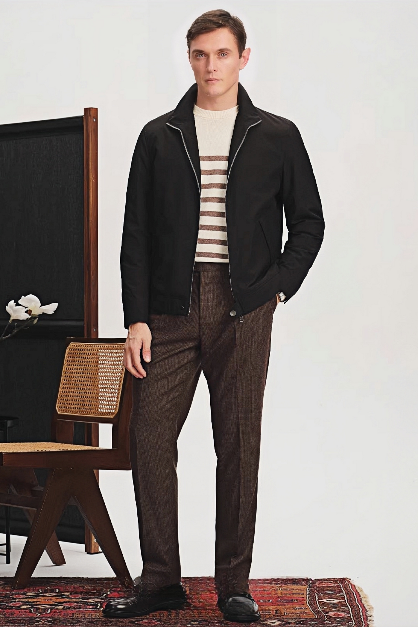 Ryan black standing-collar jacket