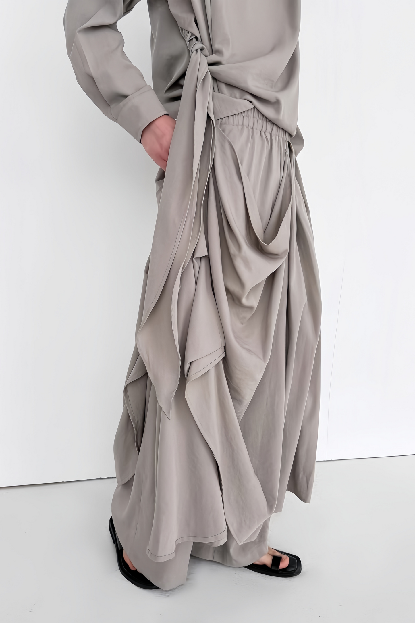 Nolan gray layered-silhouette draped trousers
