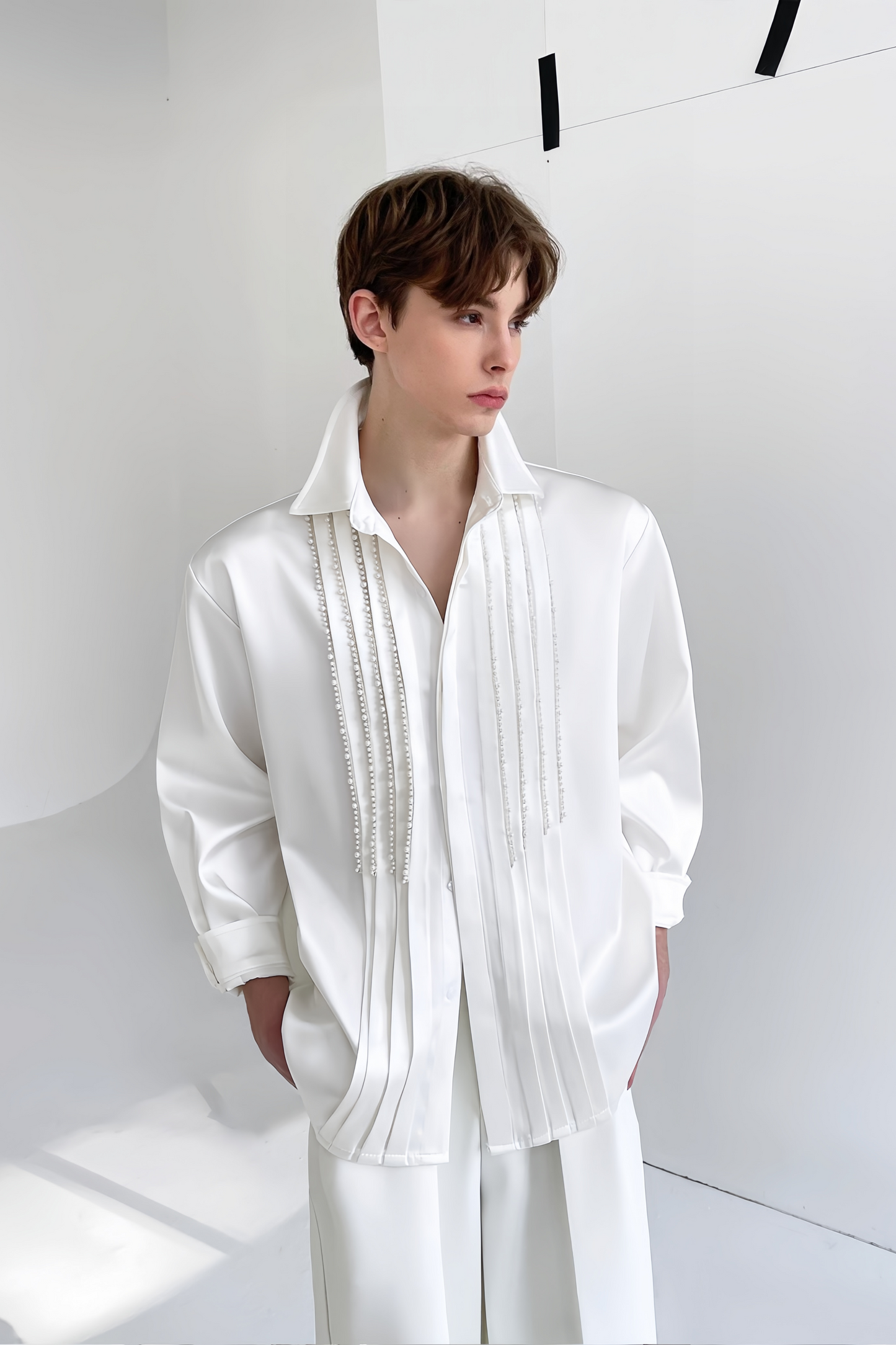 Mathis white faux-pearl embellishment shirt