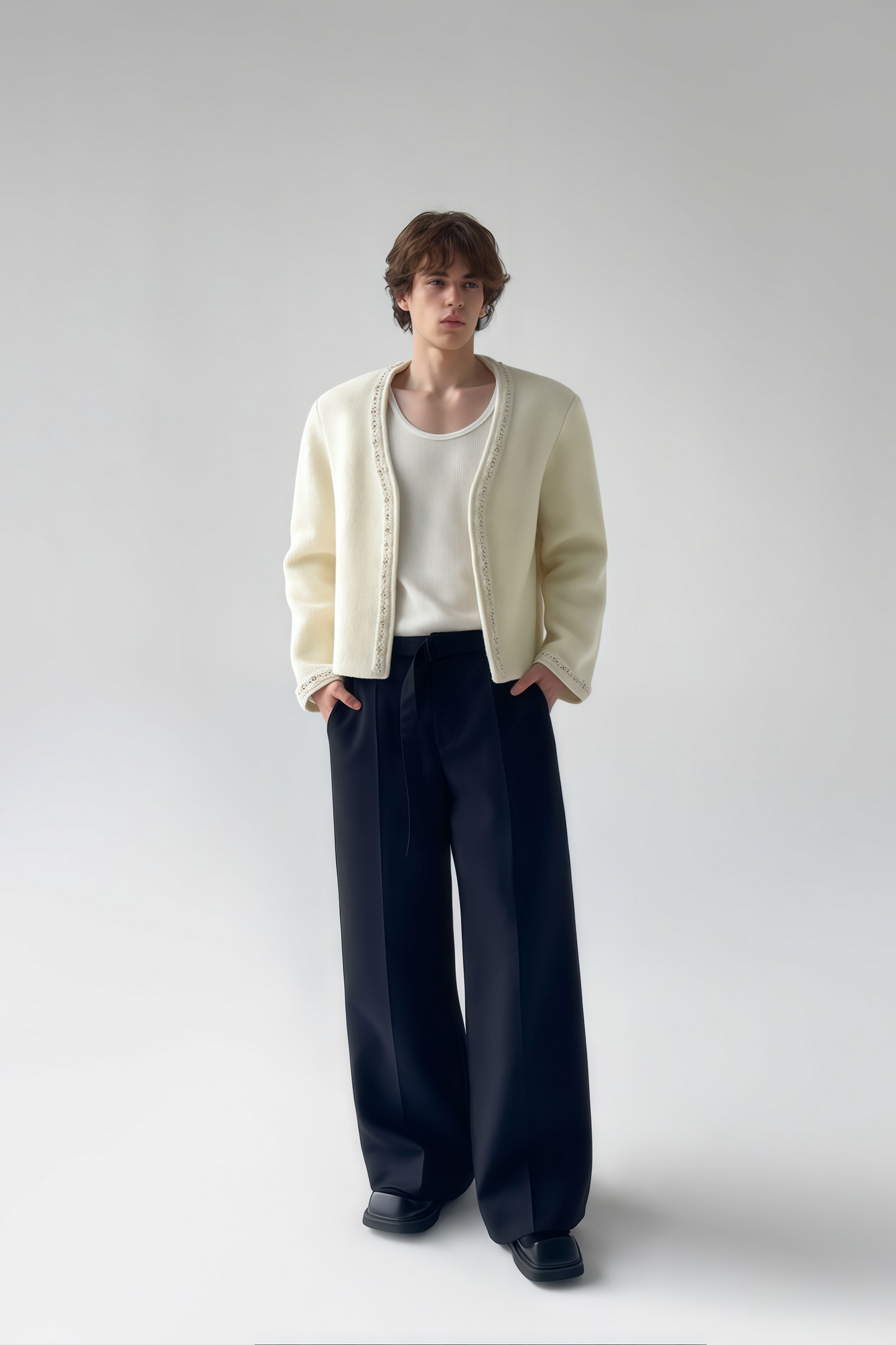 Grisham white crystal-embellished wool cardigan