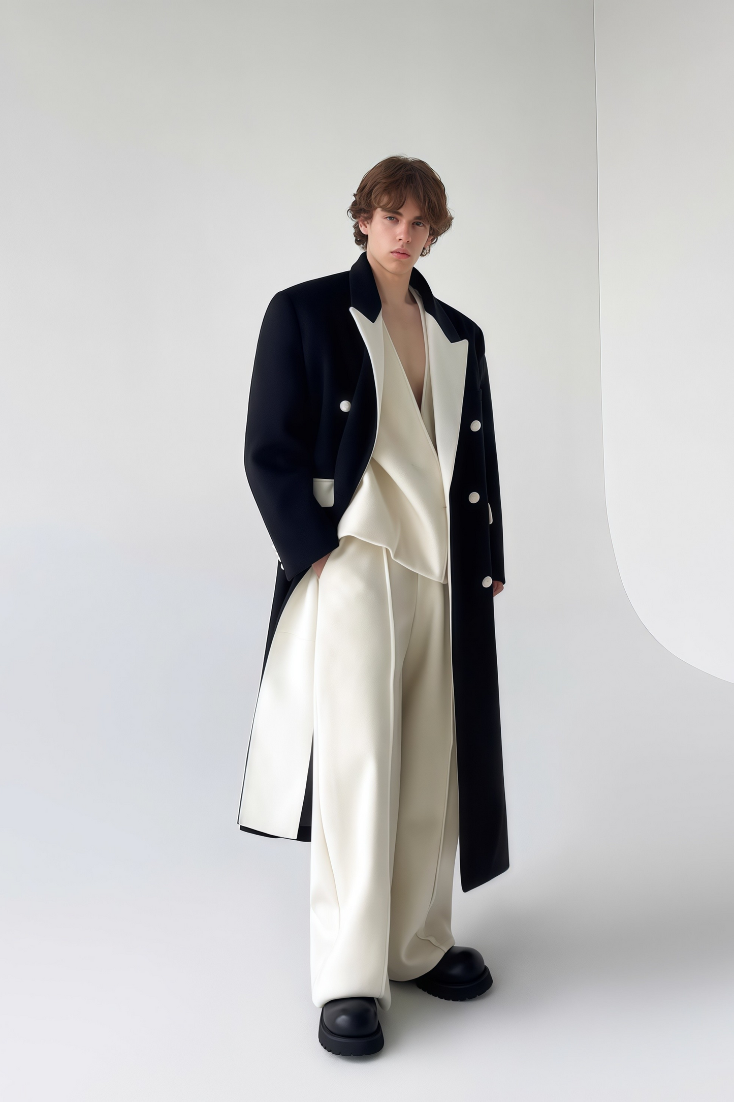 August contrast-color maxi coat