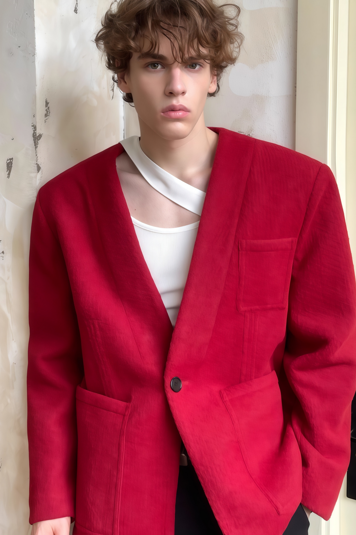 Vincent red collarless jacket
