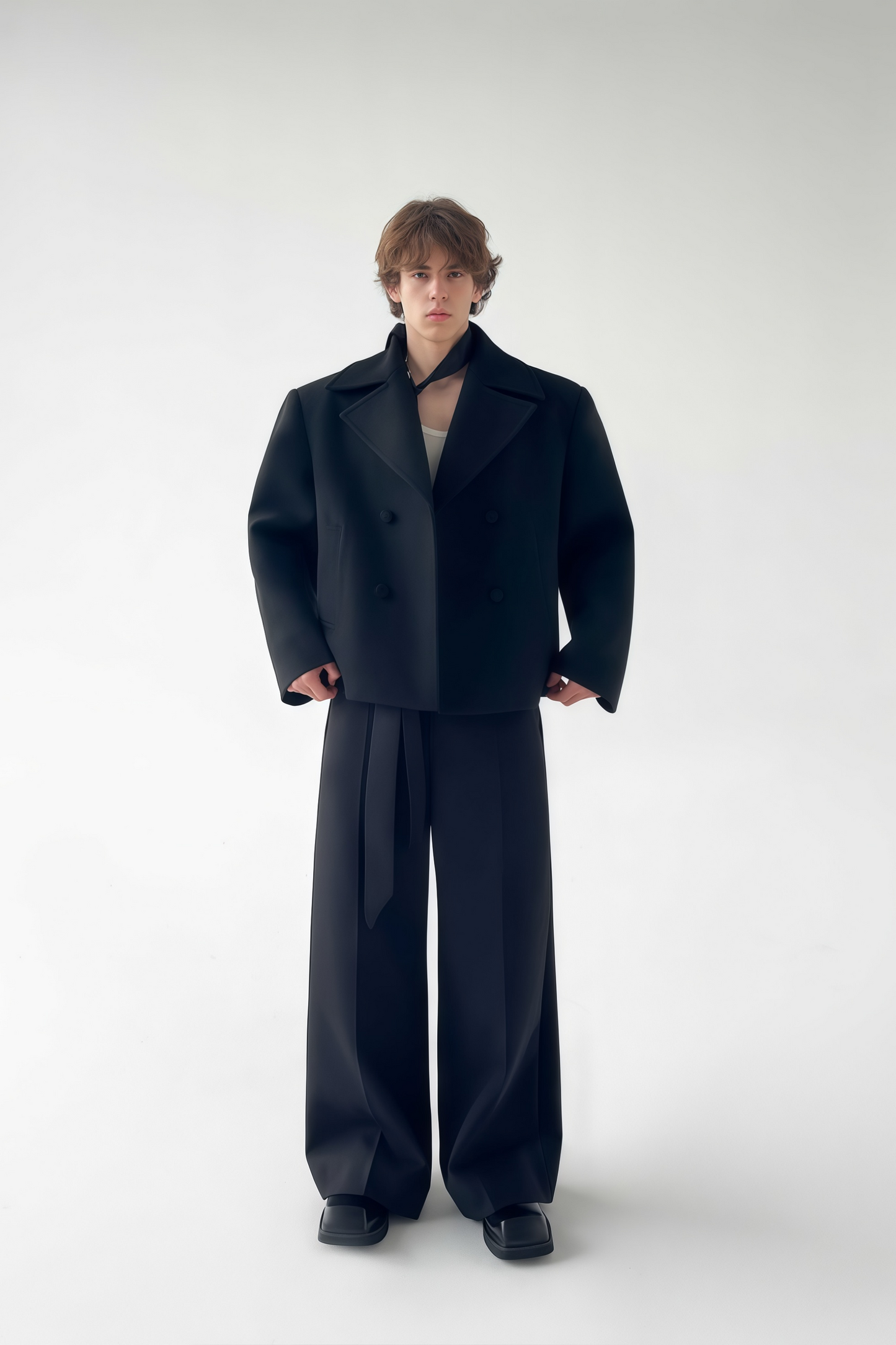 Simon black double-breasted cropped jacket