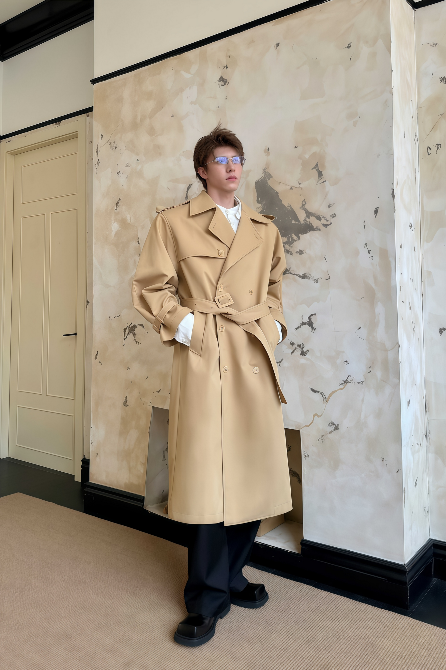 Jean khaki double-breasted trench coat