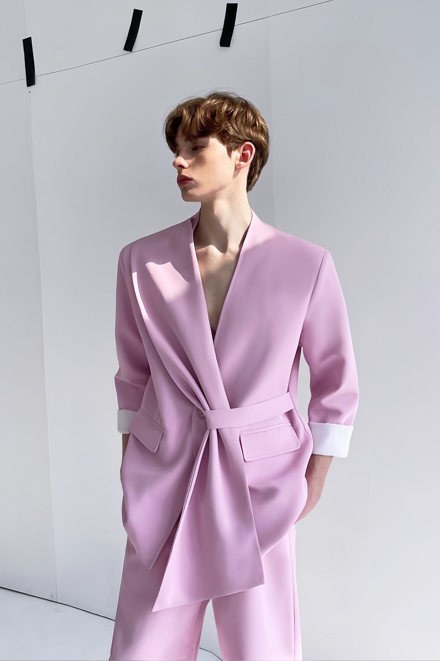 Basile pink wrap-style suit